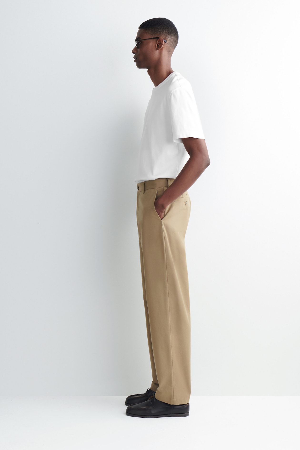 COTTON REGULAR-FIT STRAIGHT-LEG CHINOS — BEIGE