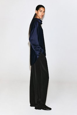 COWL-NECK SATIN BLOUSE — MIDNIGHT BLUE 4