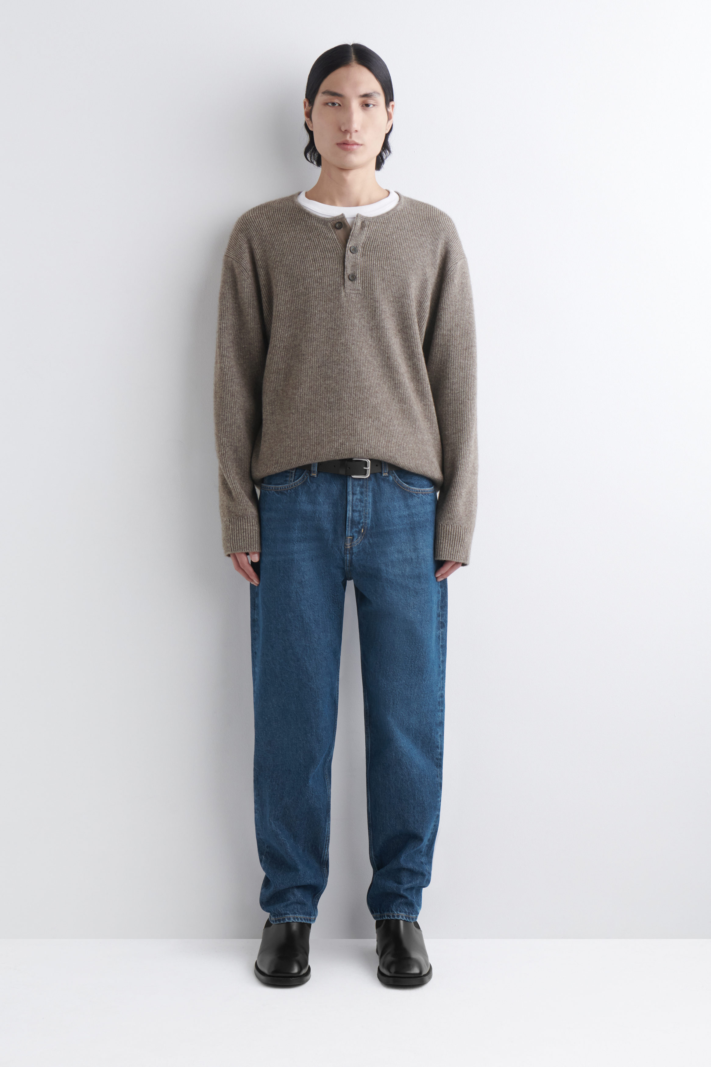 KNITTED MERINO-YAK HENLEY TOP - BEIGE MÉLANGE | COS US