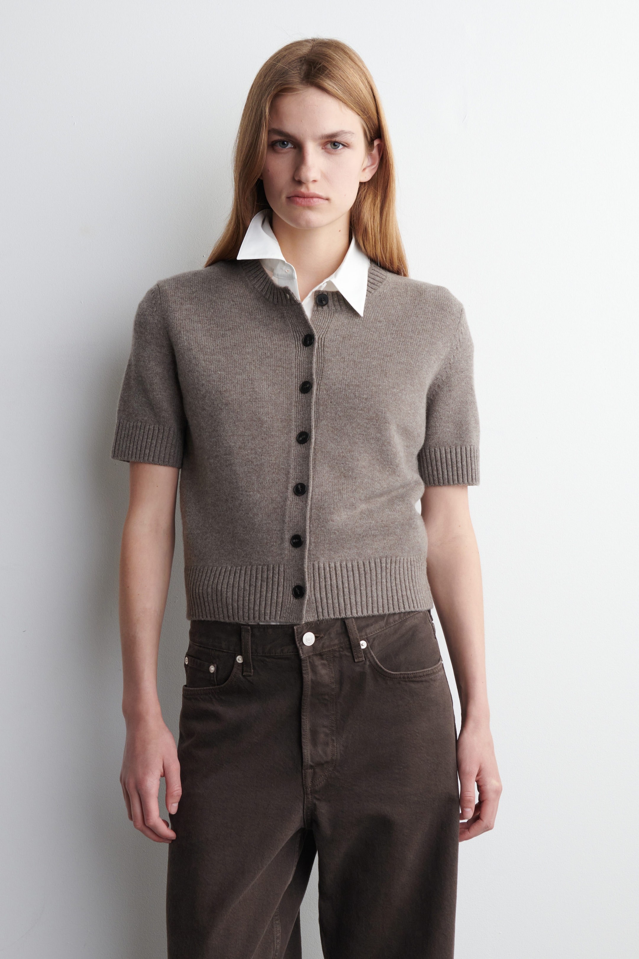 MERINO WOOL SHORT-SLEVELED CARDIGAN