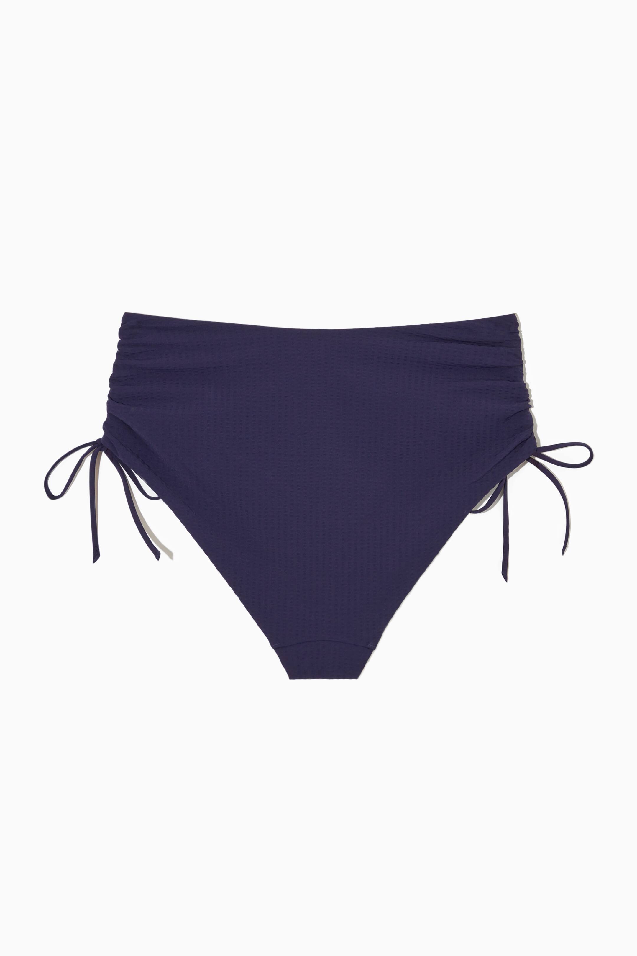 Women's DARK BLUE HIGH-WAISTED SEERSUCKER BIKINI BRIEFS | H&M GB