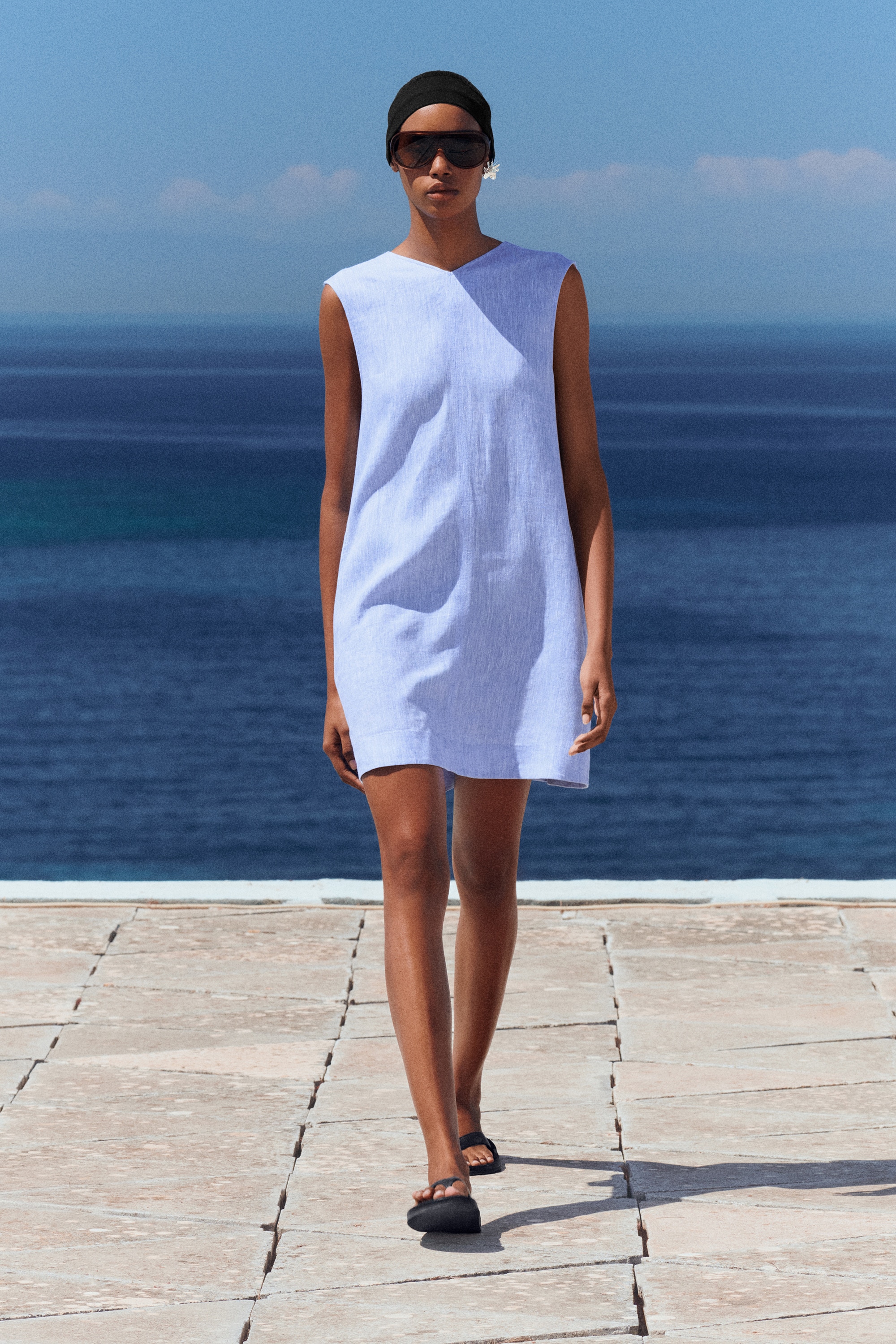 h&m blue linen dress Ladies - Blue Melange Linen-Blend Dress - Size: 4XL