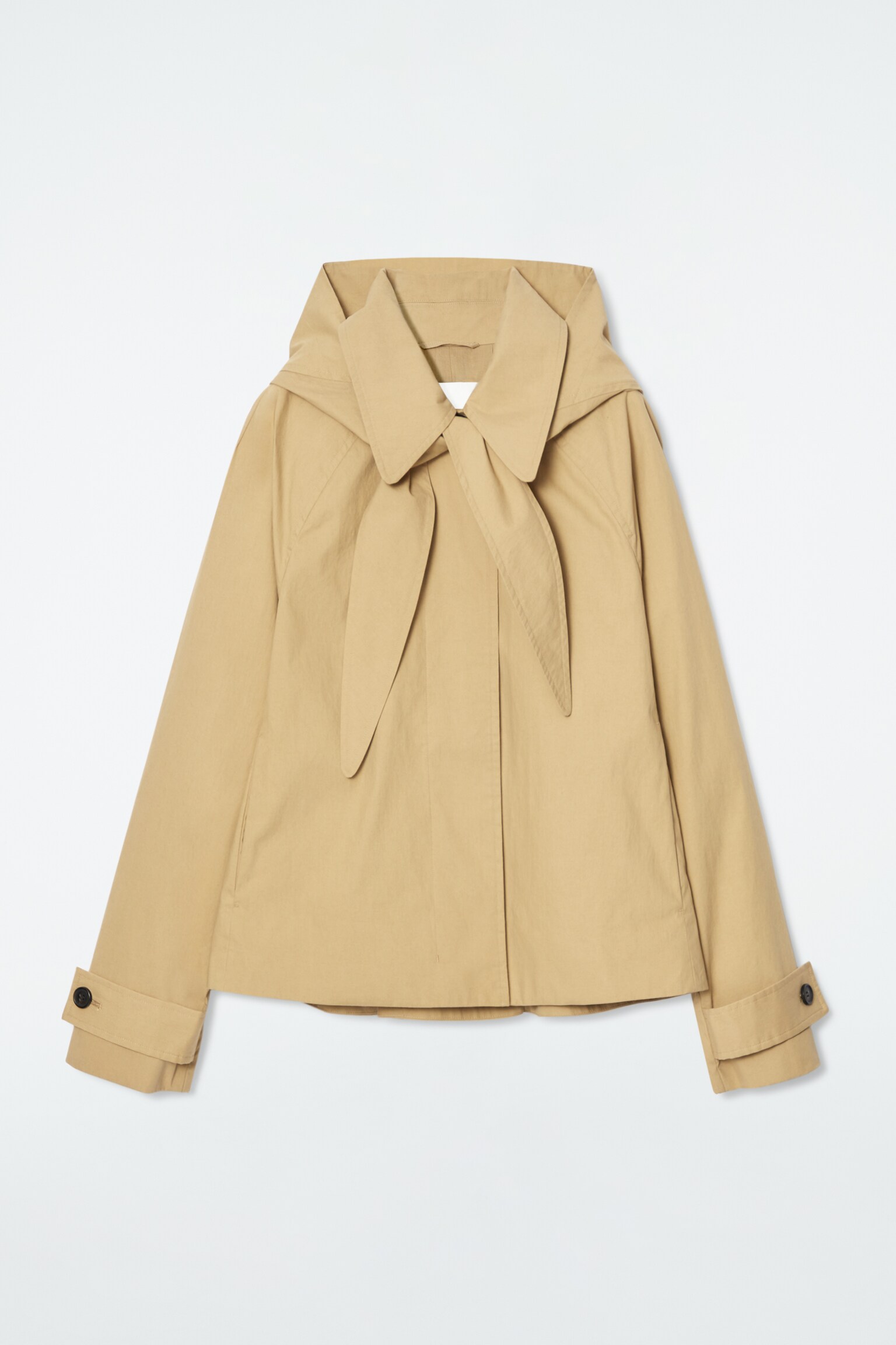 DETACHABLE-HOOD SHORT TRENCH COAT - BEIGE
