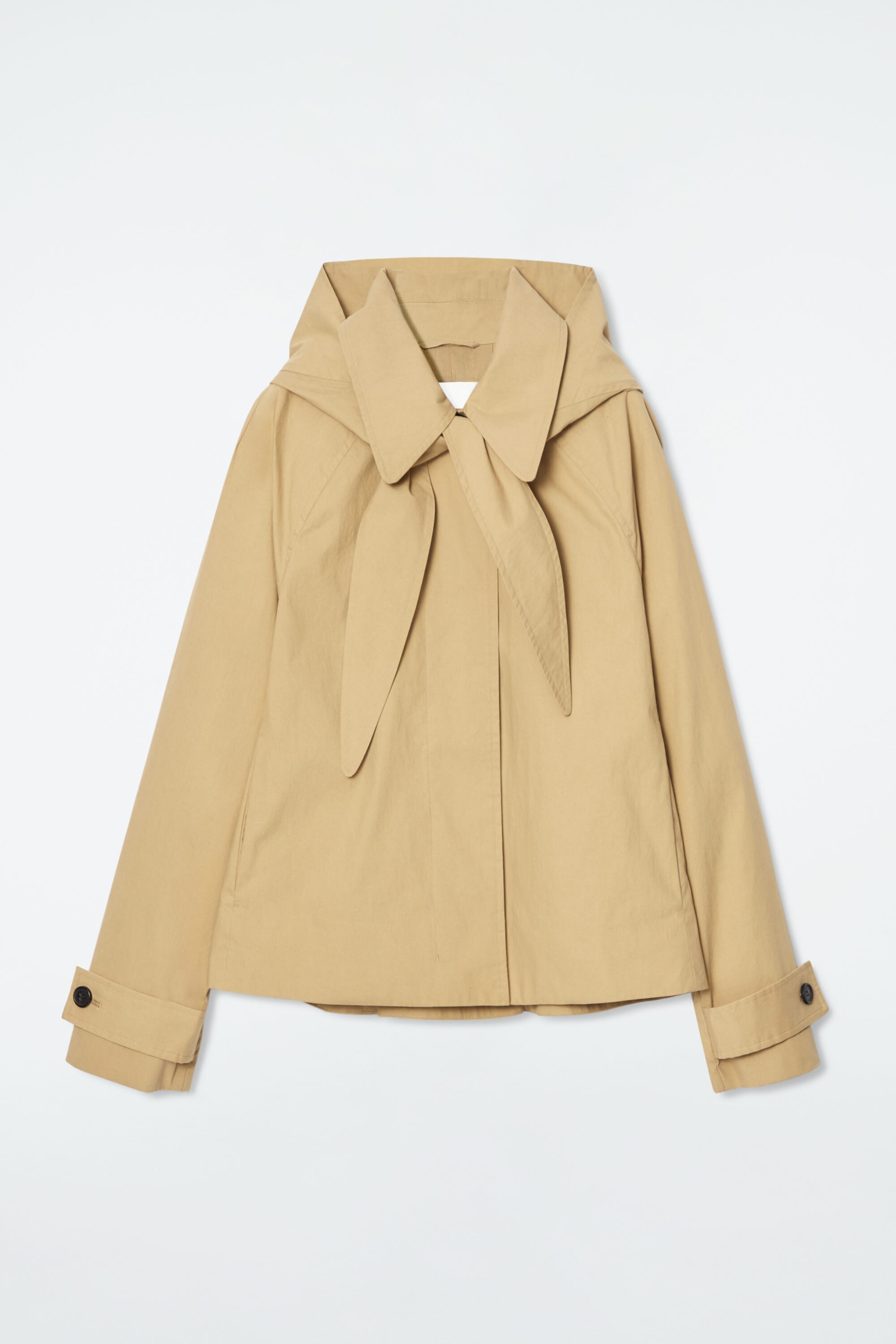 DETACHABLE-HOOD SHORT TRENCH COAT - BEIGE | COS