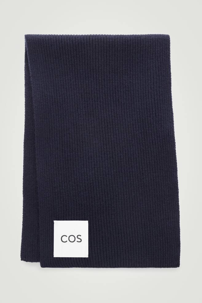 RIBBED WOOL AND CASHMERE SCARF - NAVY/BEIGE - 1