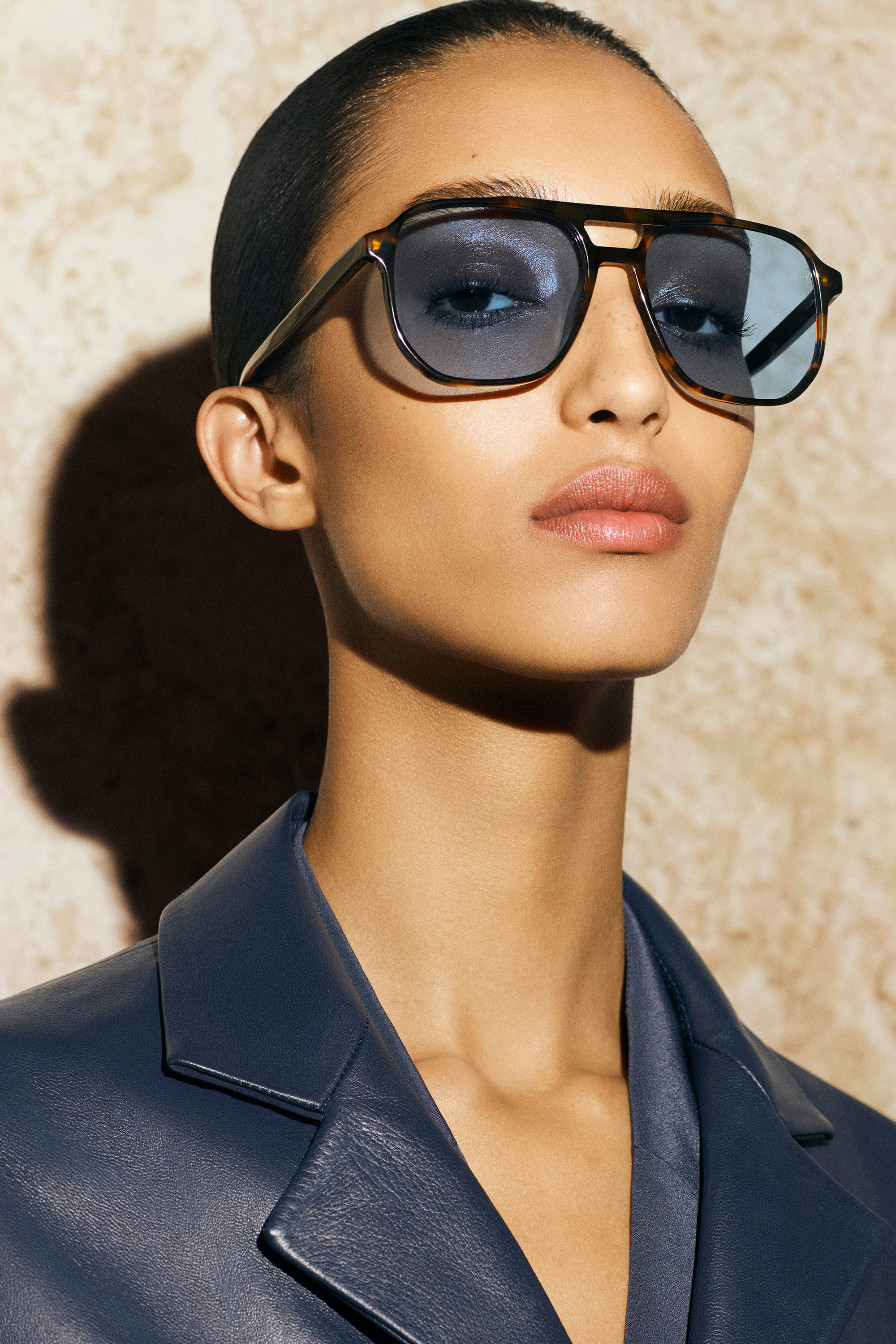 OVERSIZED SQUARE-FRAME AVIATOR SUNGLASSES - TORTOISESHELL