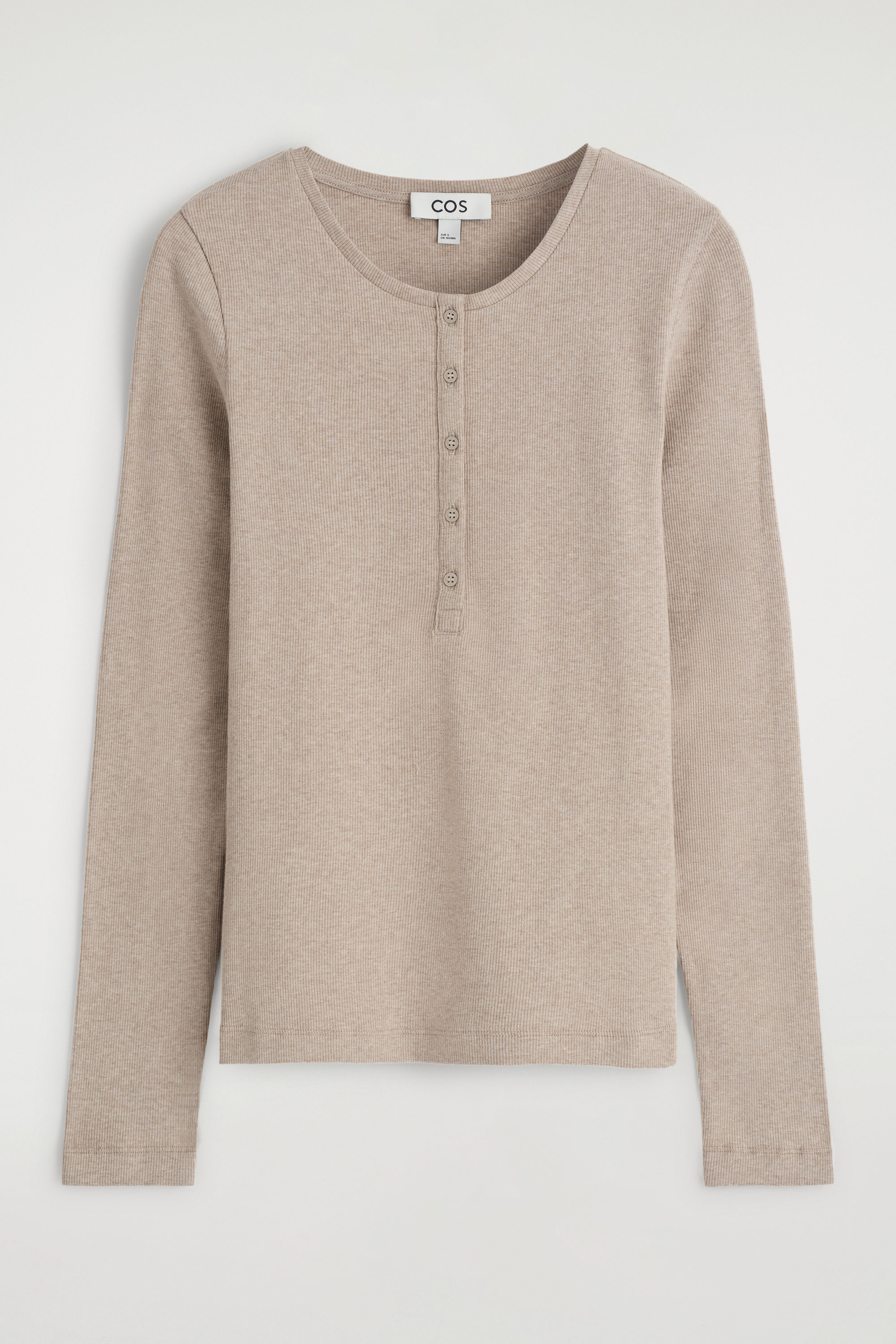 LONG-SLEEVED HENLEY TOP - GRAY MÉLANGE | COS
