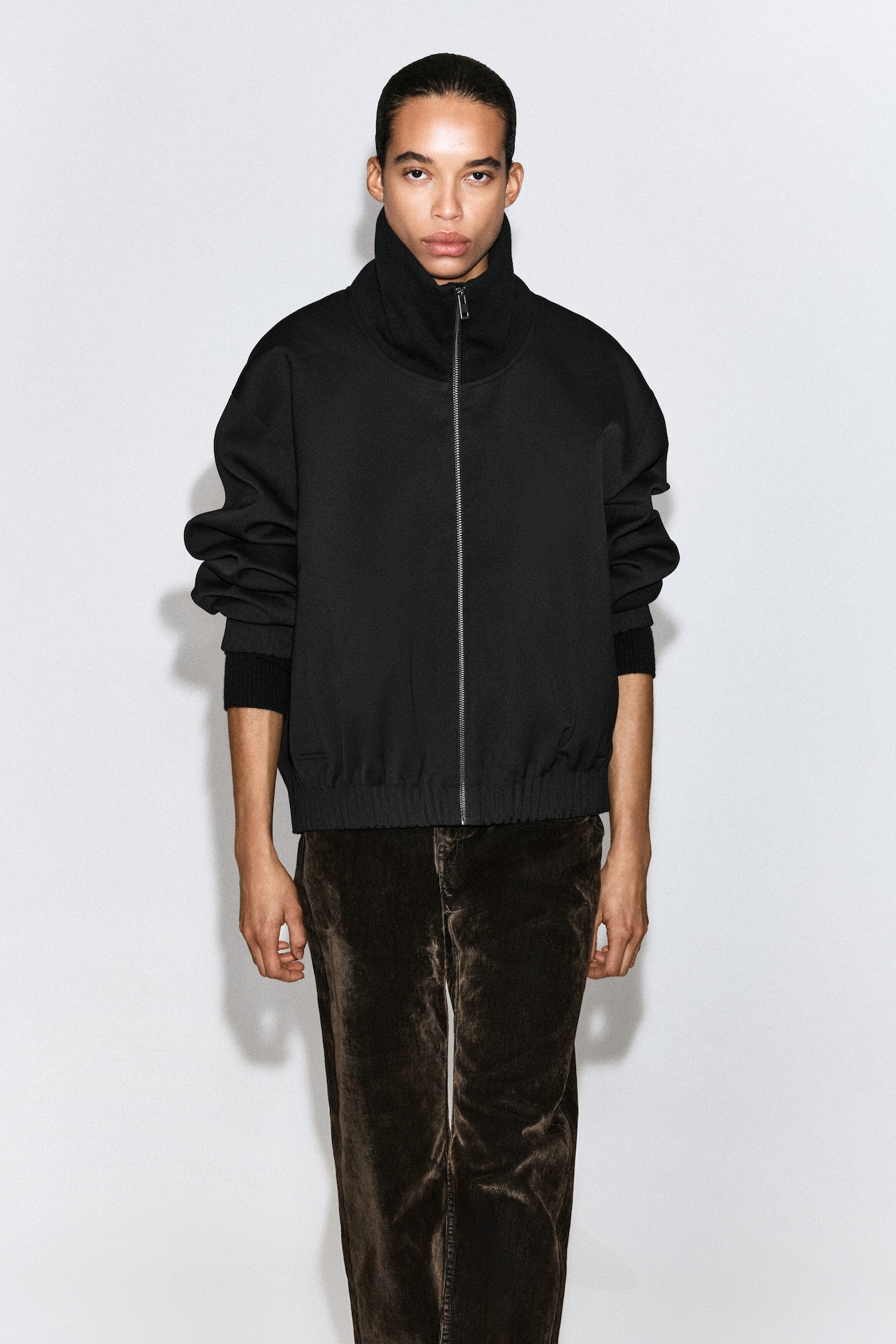 MOCK-NECK JACKET — BLACK
