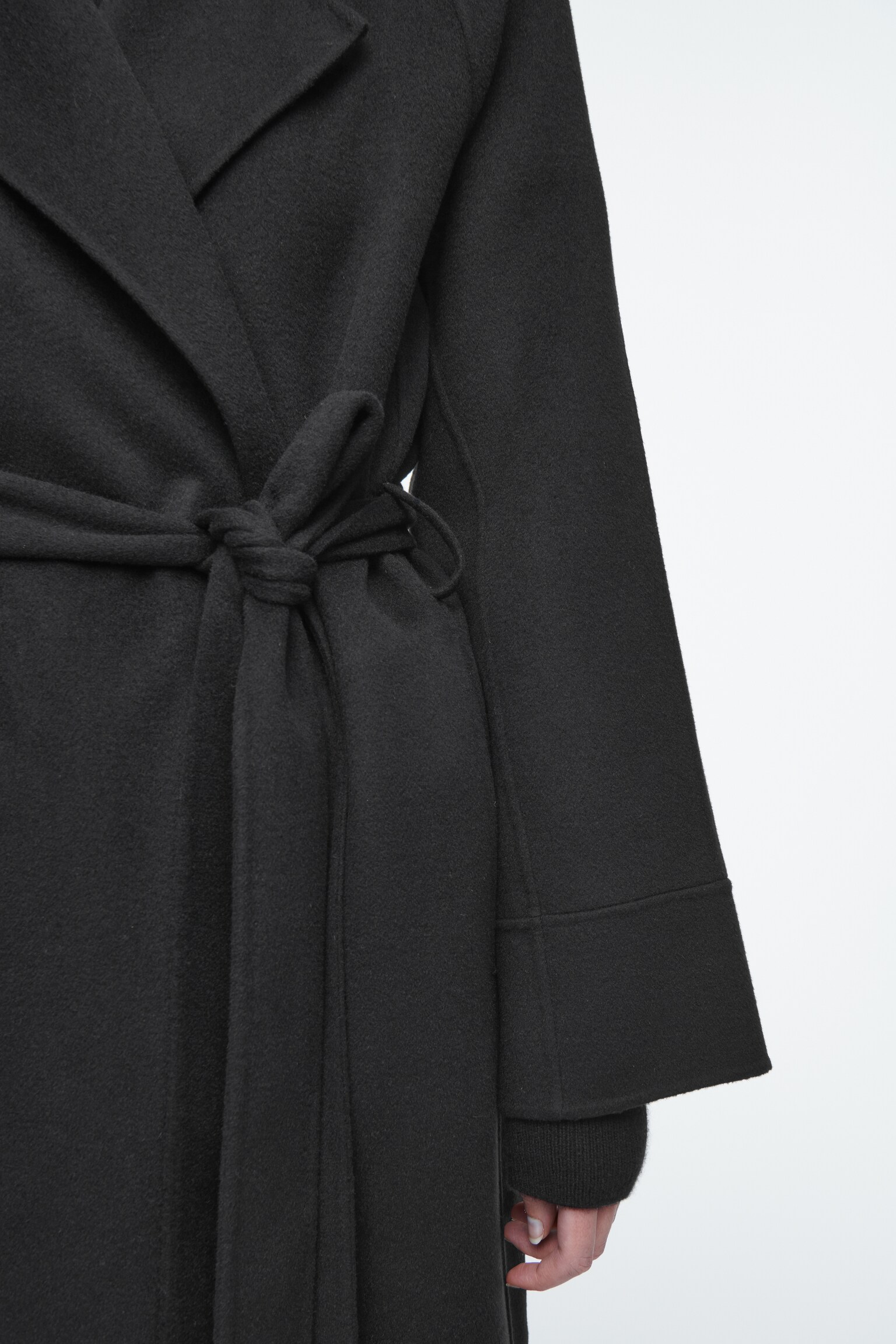 BELTED DOUBLE-FACED WOOL COAT - BLACK/GREY - 6