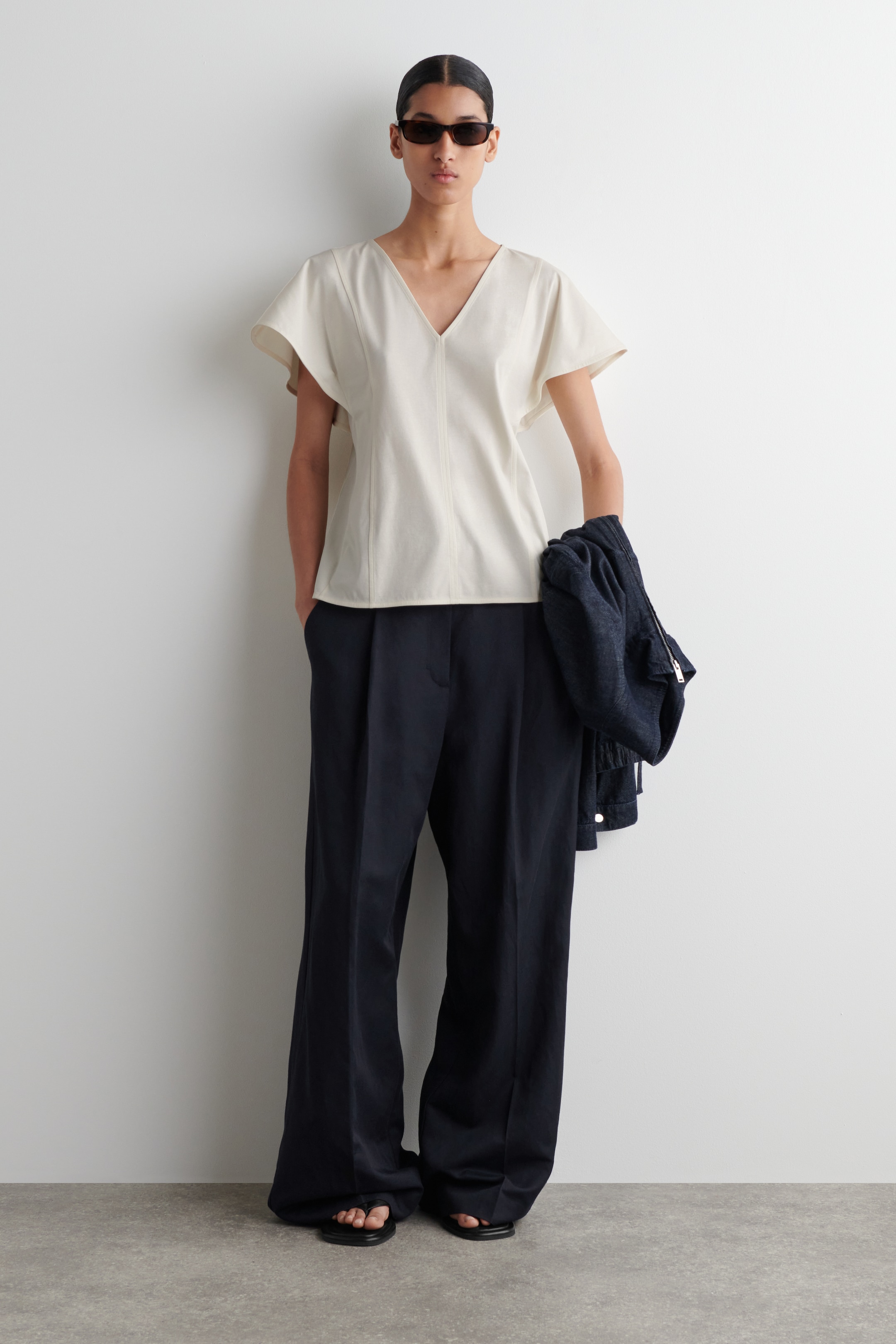 View larger image: PETAL-SLEEVE COTTON TOP - IVORY - Ladies | H&M GB 2