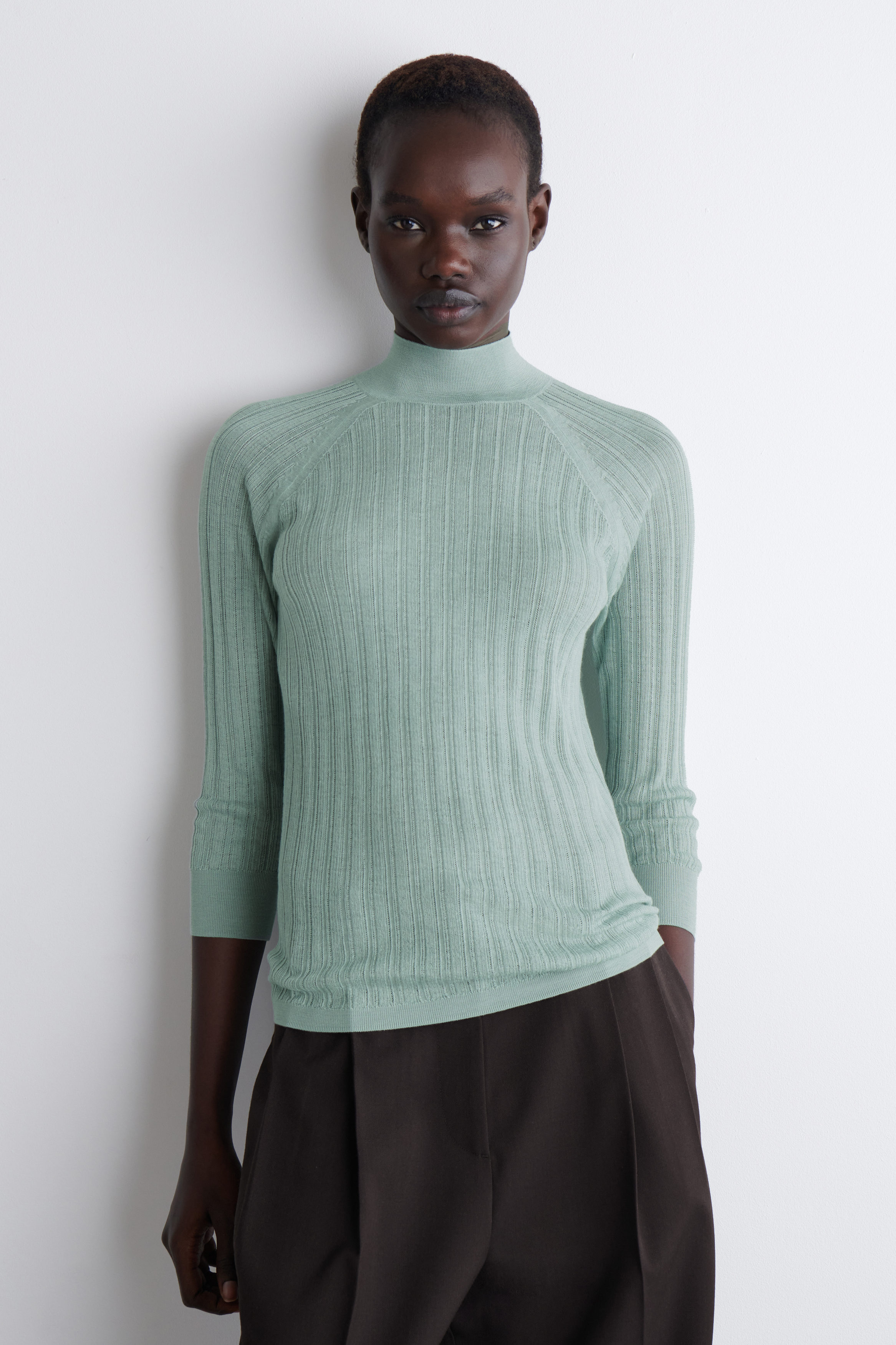 SHEER RIBBED-KNIT TOP