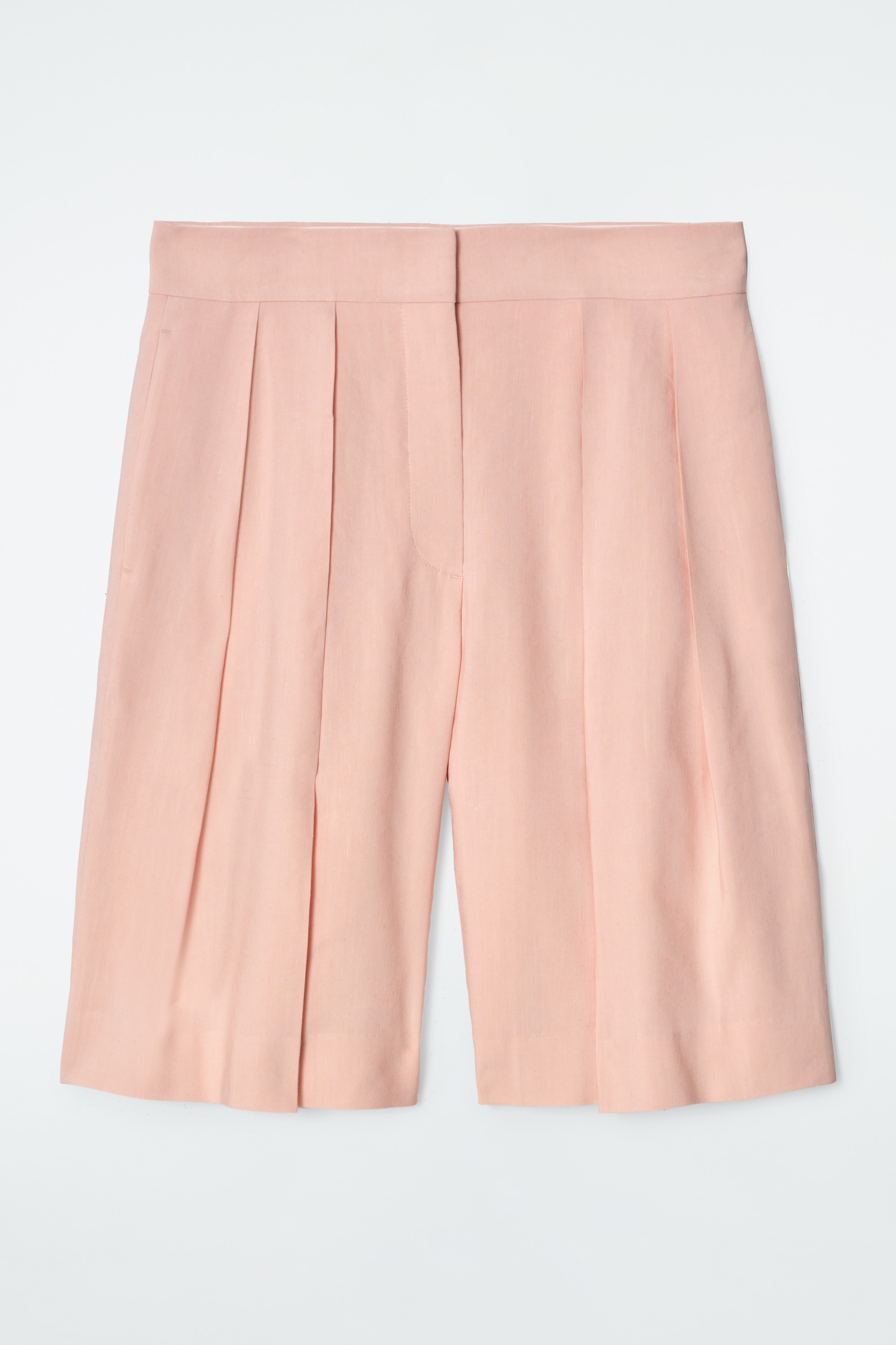 LONGLINE PLEATED LINEN SHORTS - APRICOT