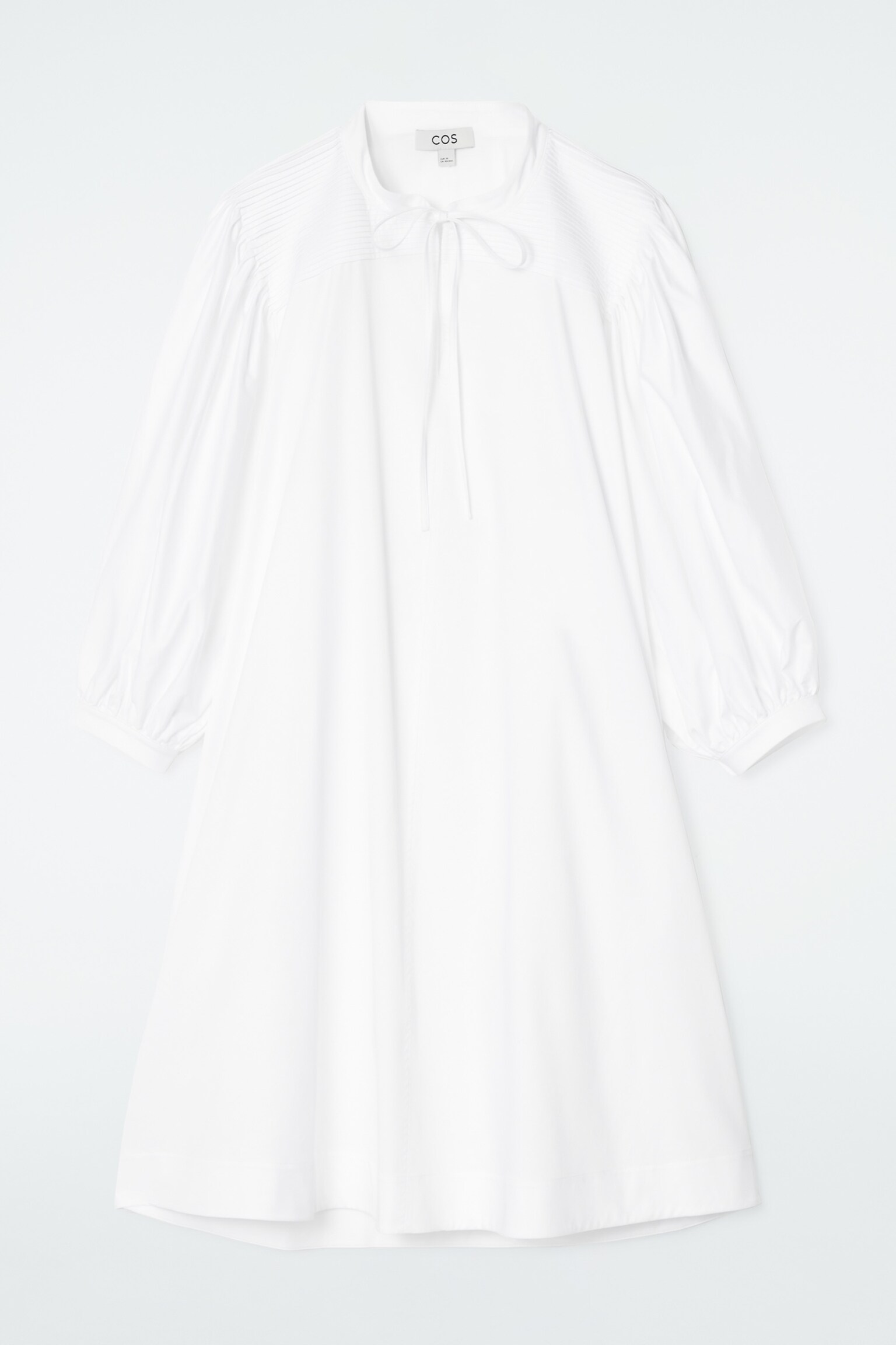 TIE-DETAIL PLEATED MINI DRESS - WHITE/BEIGE