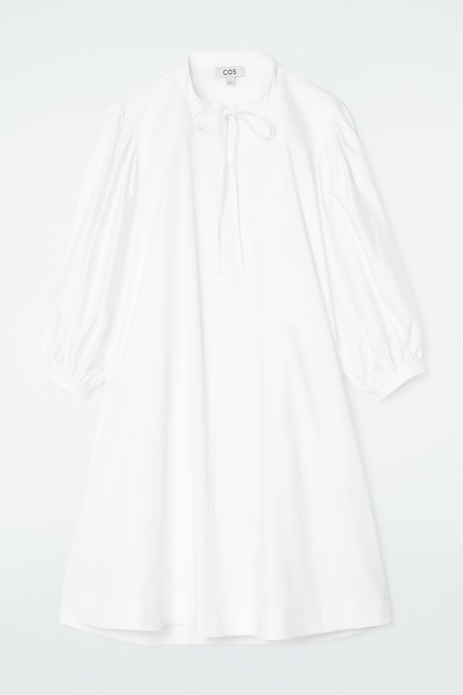 TIE-DETAIL PLEATED MINI DRESS - WHITE/BEIGE