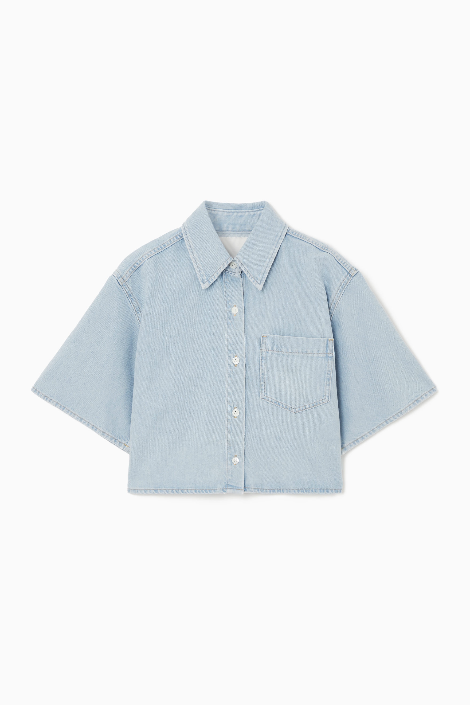 COS ウールダッフルジャケット　Light blue CROPPED SHORT-SLEEVED DENIM SHIRT - LIGHT BLUE | COS