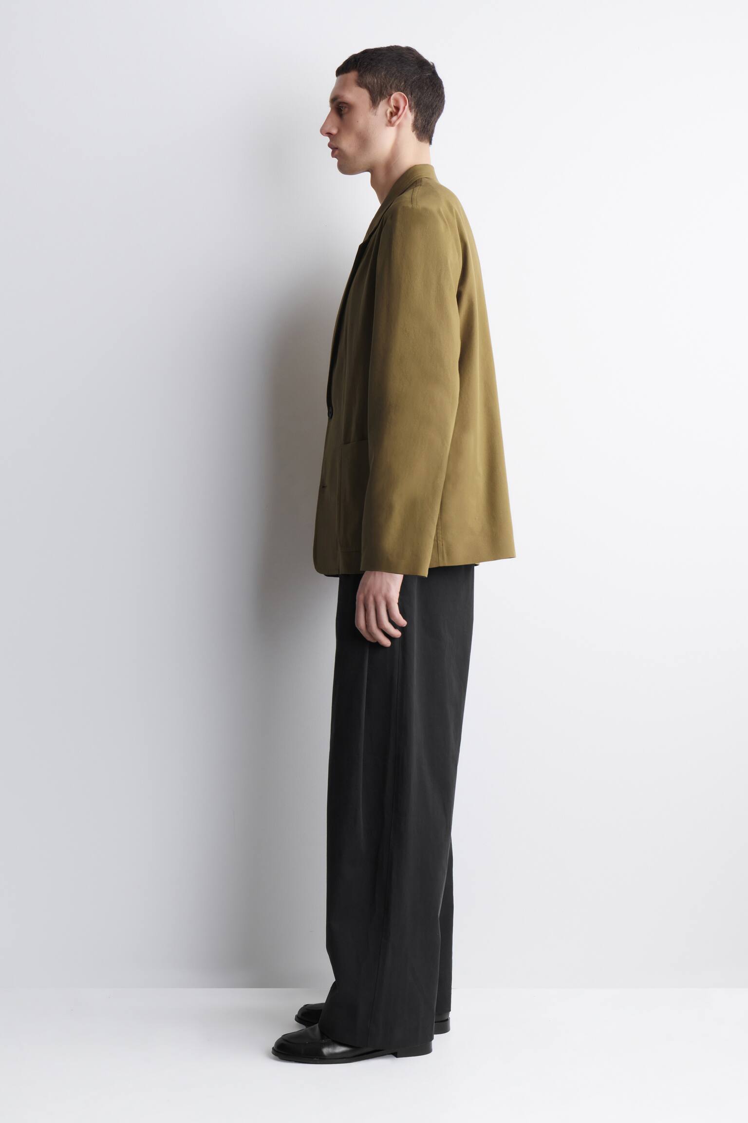 UNSTRUCTURED COTTON BLAZER - ירוק זית - 9