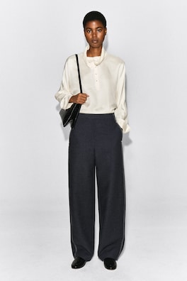 TOPSTITCHED BARREL-LEG PANTS — CHARCOAL 2