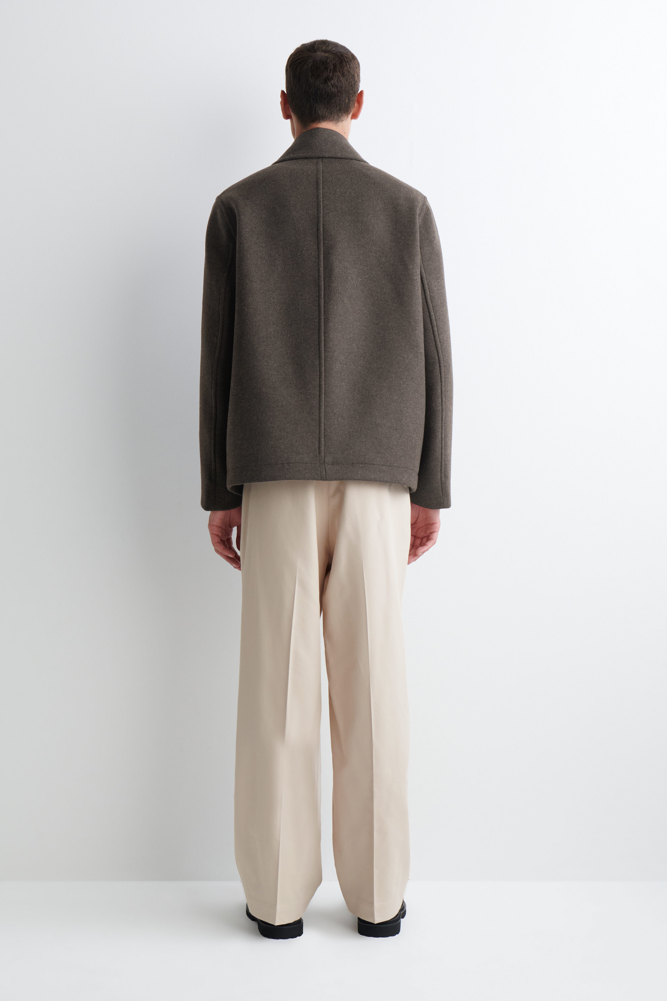 DOUBLE-BREASTED WOOL SHORT PEA COAT - DARK-BROWN MÉLANGE | COS US