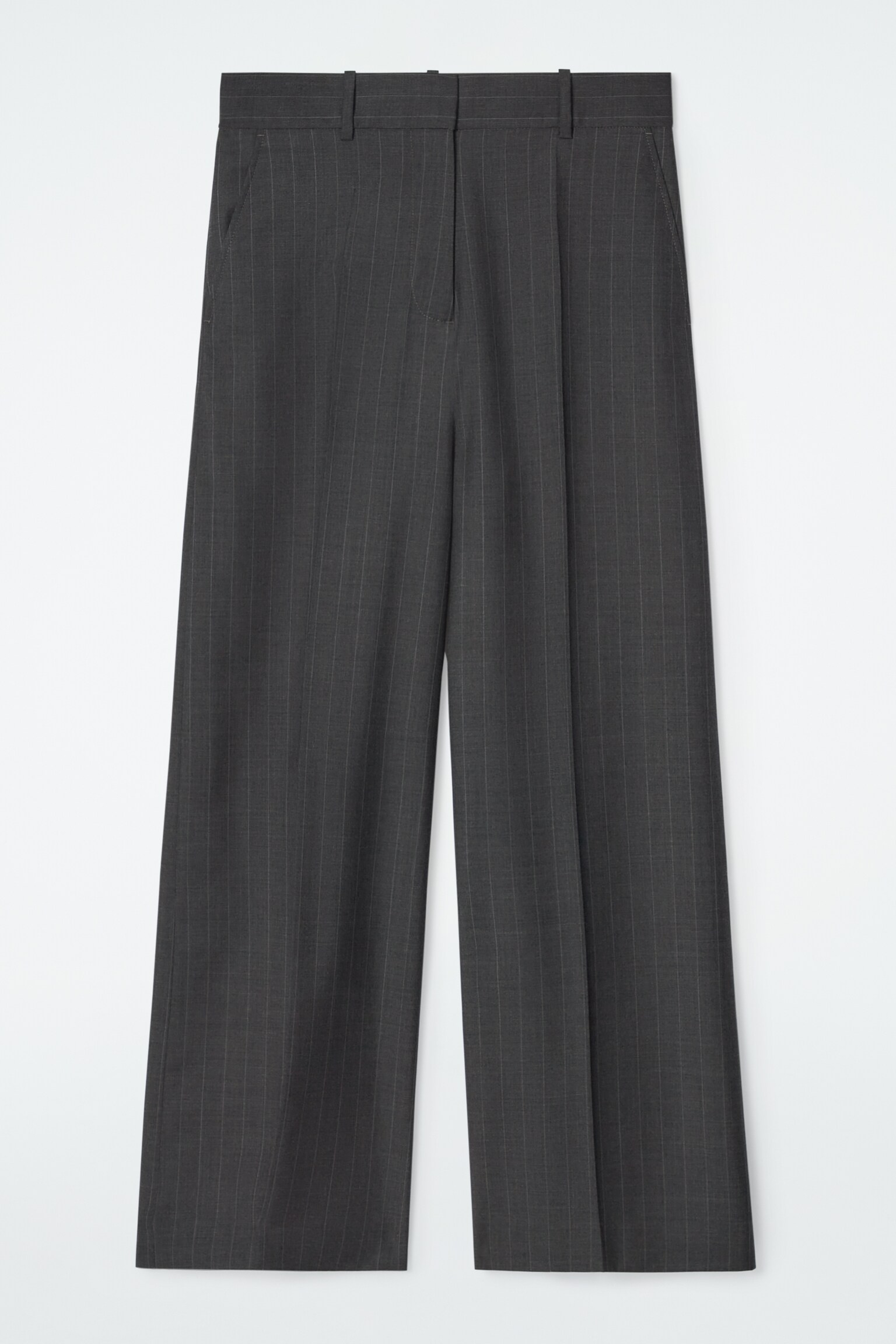 REGULAR PINSTRIPED WOOL WIDE-LEG TROUSERS - DARK GREY / PINSTRIPED - 1