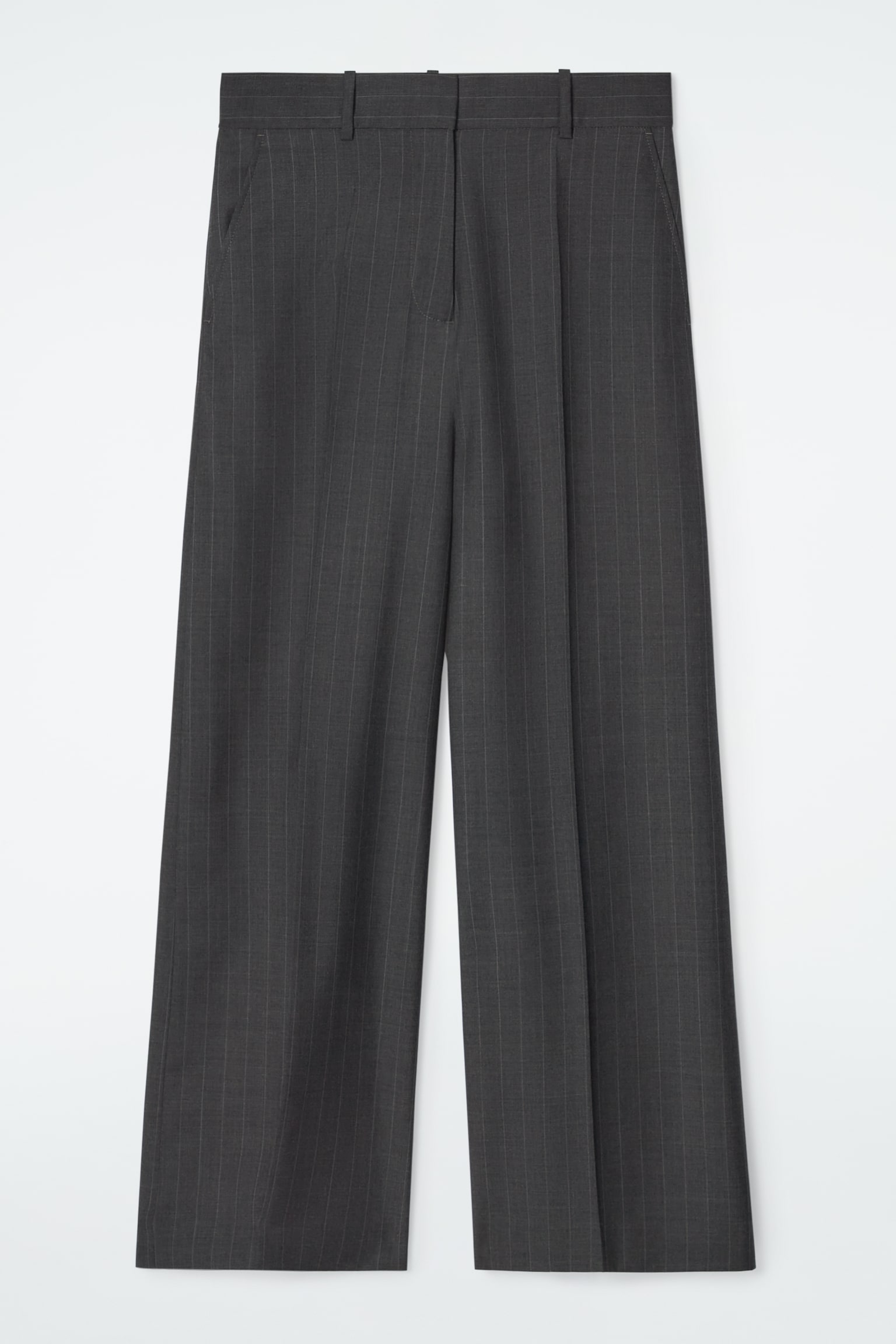 REGULAR PINSTRIPED WOOL WIDE-LEG TROUSERS - DARK GREY / PINSTRIPED