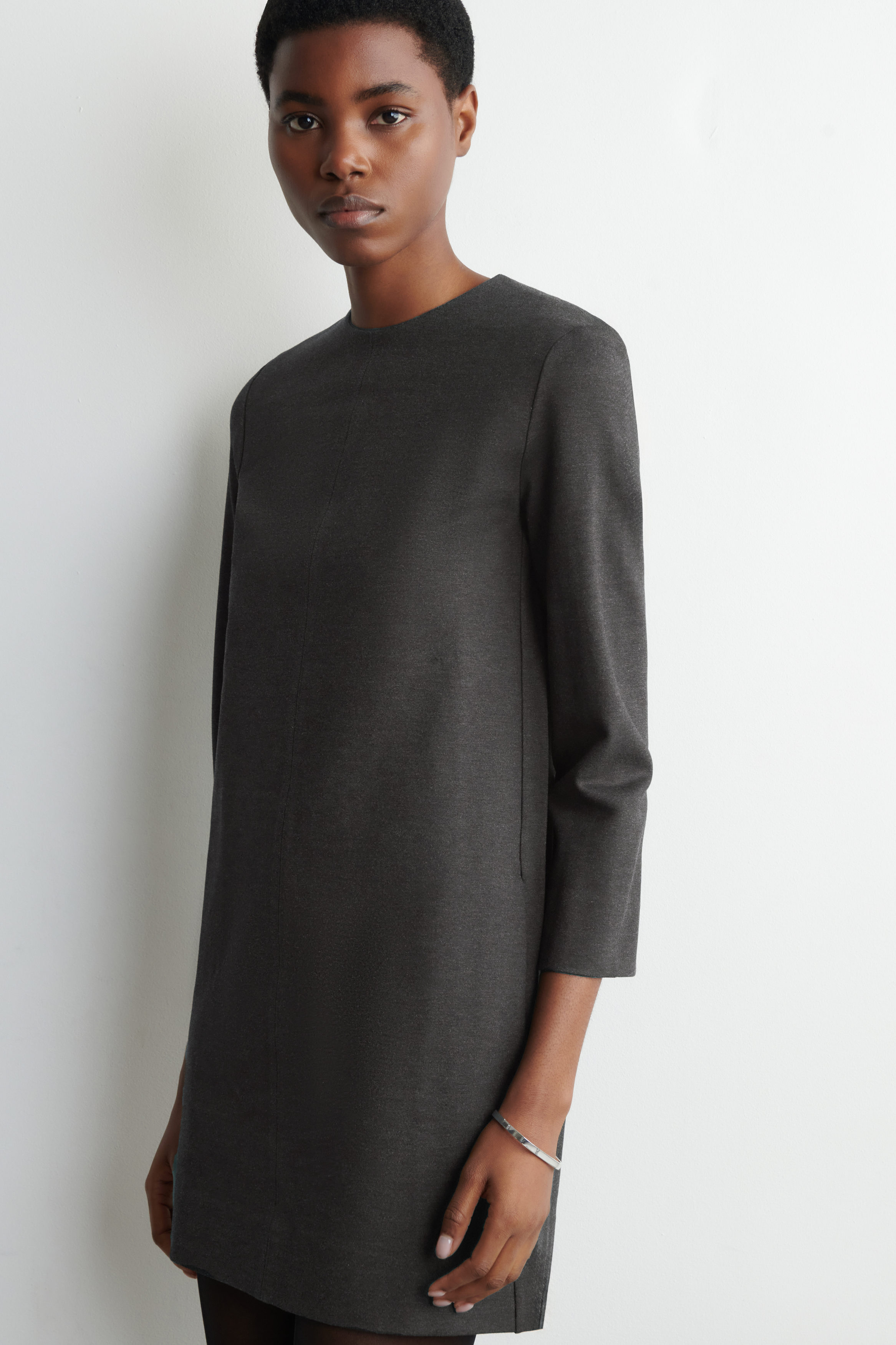cos grey dress COS Pleated Knitted Maxi Dress by COS