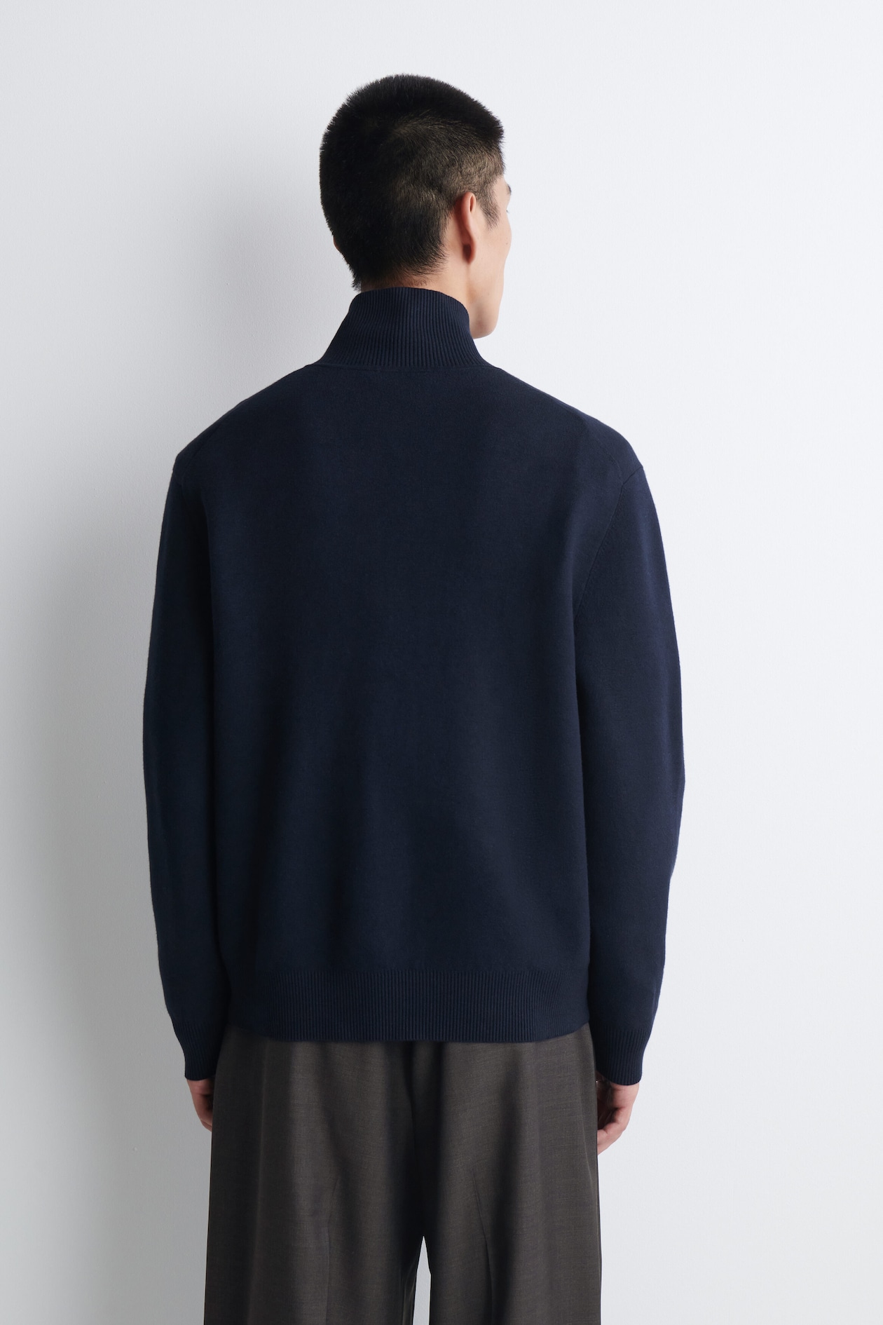 DOUBLE-FACED KNITTED HALF-ZIP JUMPER — NAVY