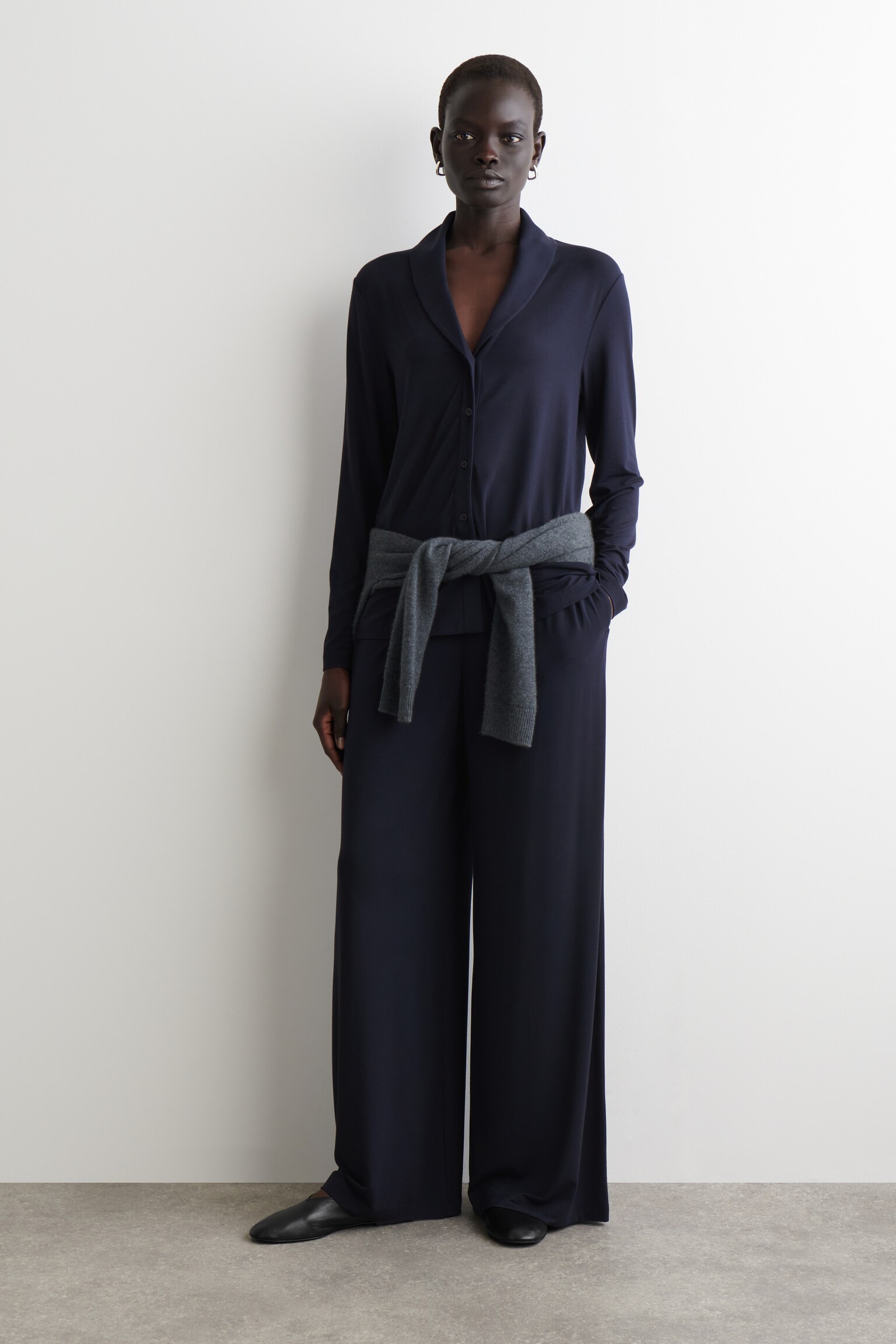 CARDIGAN À COL CHÂLE EN JERSEY - BLEU MARINE - 3