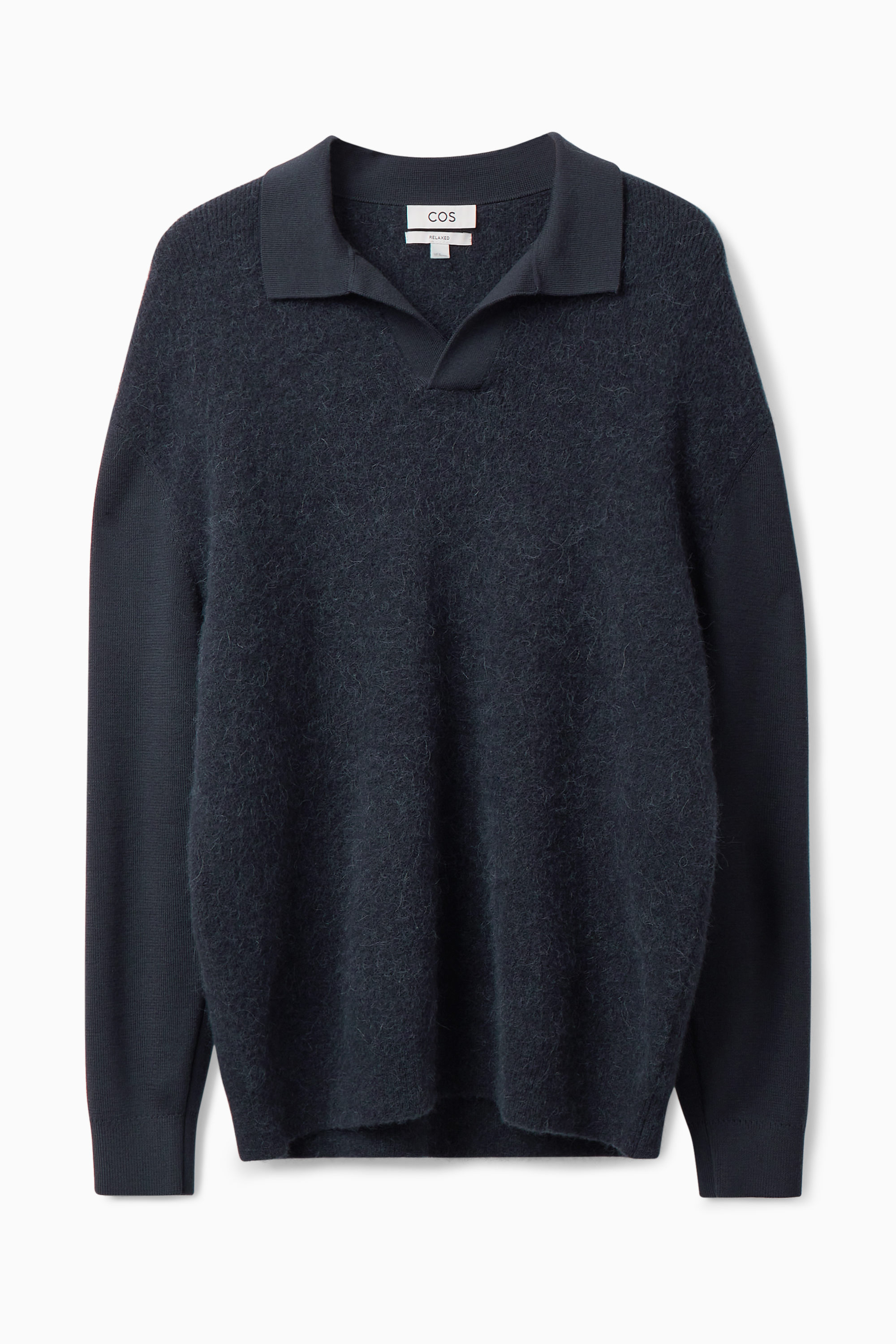 OPEN COLLAR LONG-SLEEVE POLO SHIRT - NAVY | COS