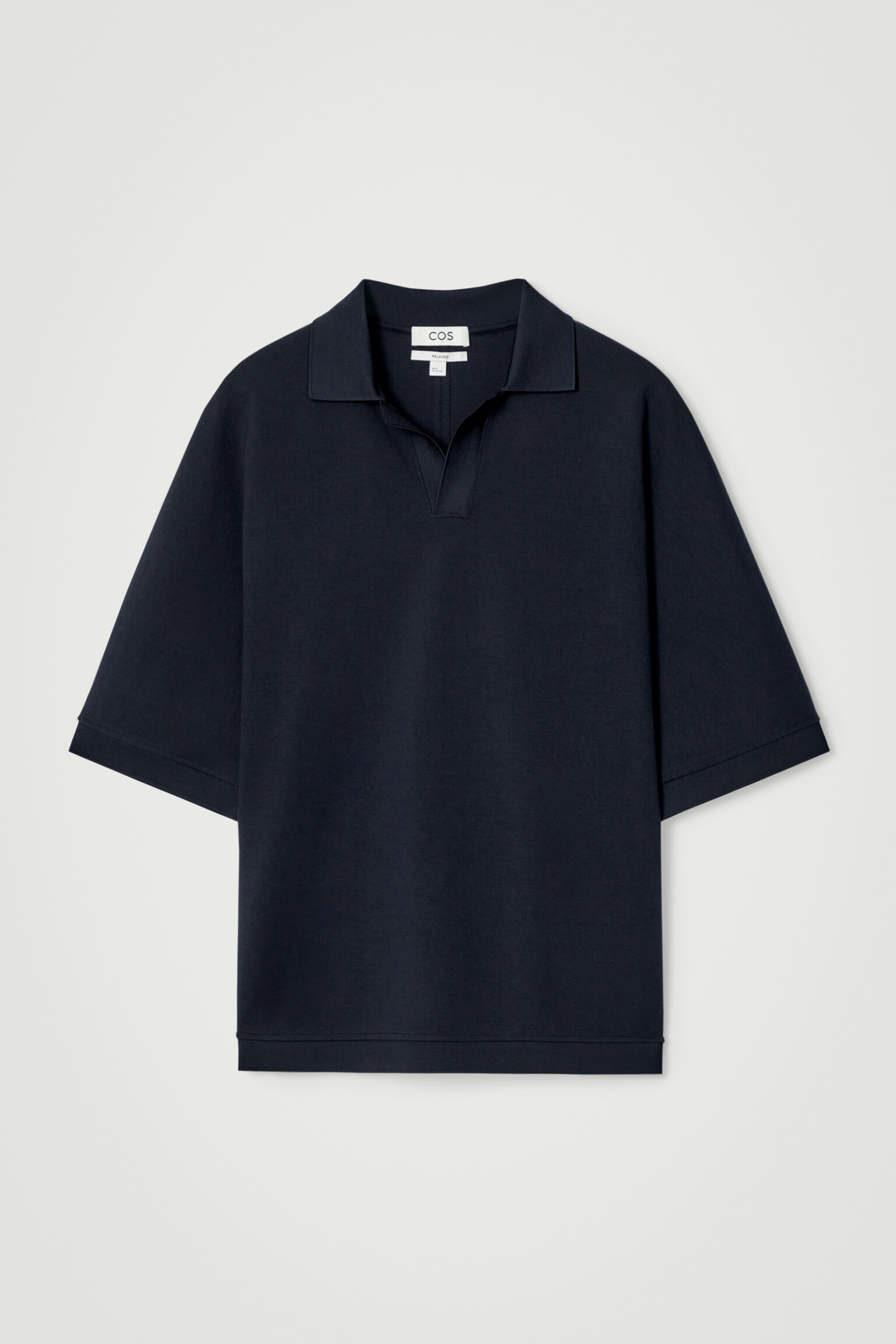 POLO À COL OUVERT EN JERSEY MERCERISÉ - BLEU MARINE/BLANC - 2