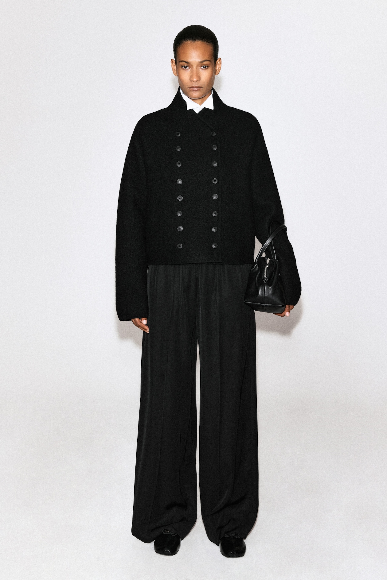 BOILED-WOOL UNIFORM JACKET — BLACK