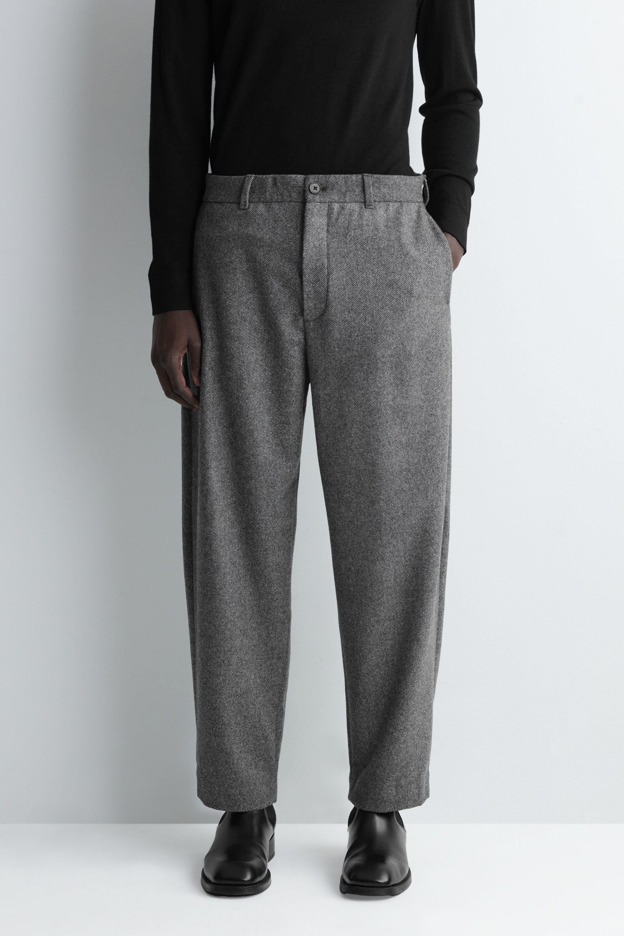 Ver imagem maior: Calças de lã com padrão birdseye e corte largo tipo barril - CINZA - HOMEM | H&M PT 2