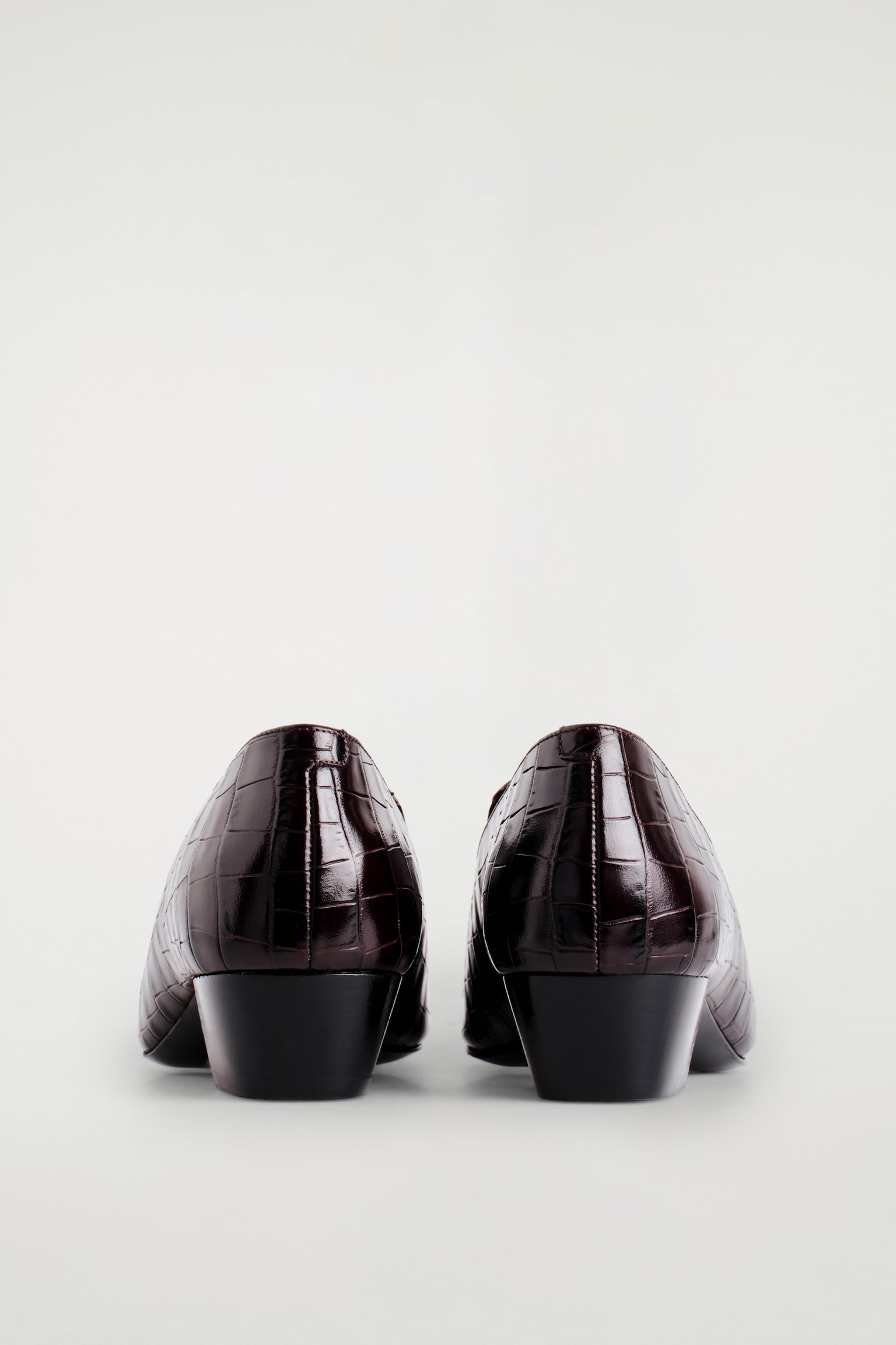 CROC-EFFECT LEATHER HEELED LOAFERS - BROWN - 3