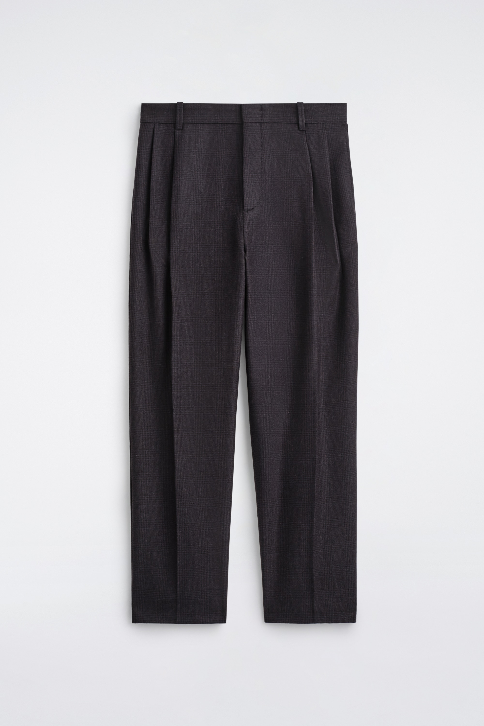 PLEATED WOOL STRAIGHT-LEG TROUSERS - GRIS / CARREAUX/GRIS ANTHRACITE CHINÉ
