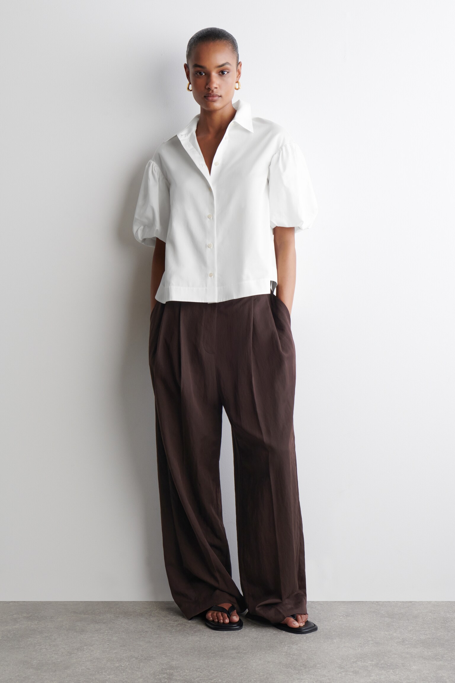 CAMICIA IN COTONE CON MANICHE A PALLONCINO - BIANCO - 6