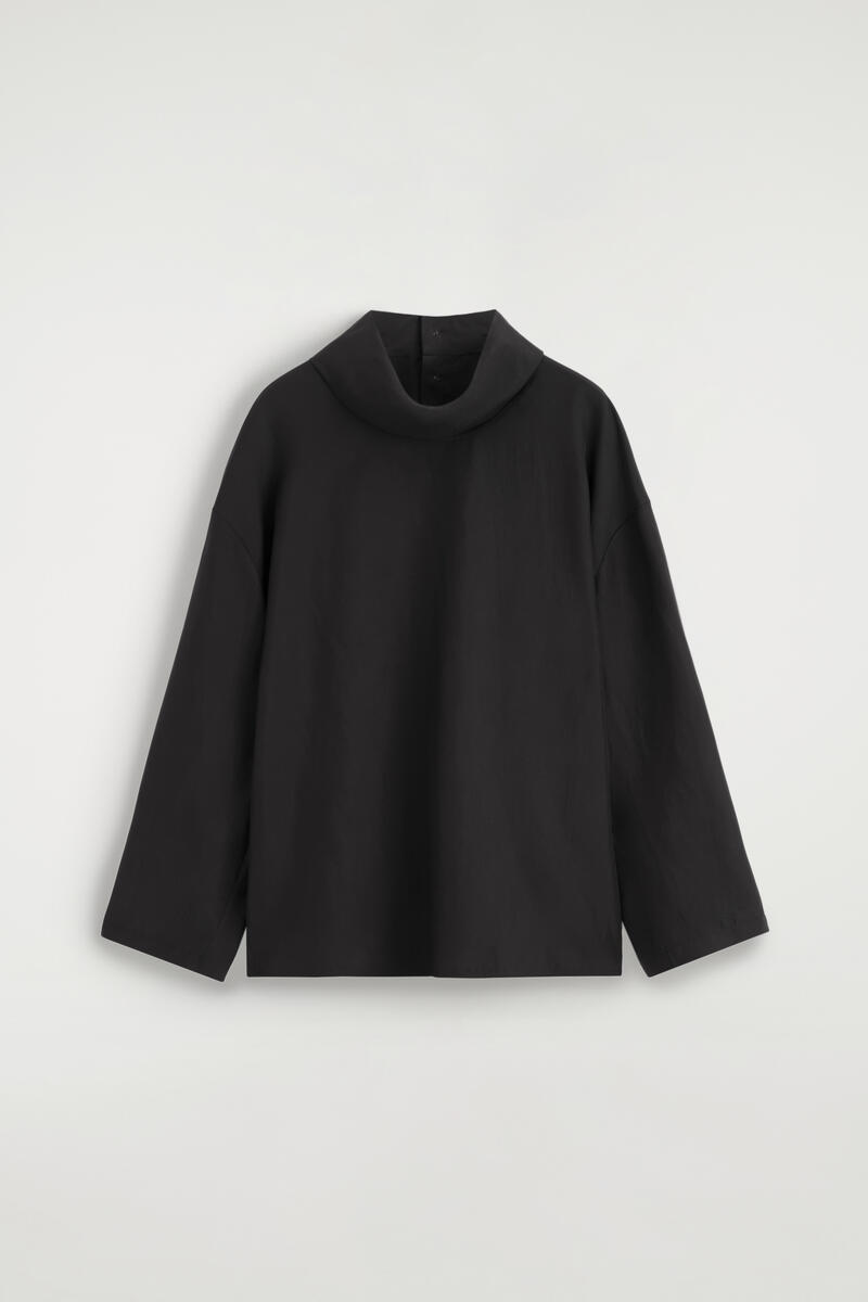 COS Washed-Silk Funnel-Neck Top Black Women's Size 44