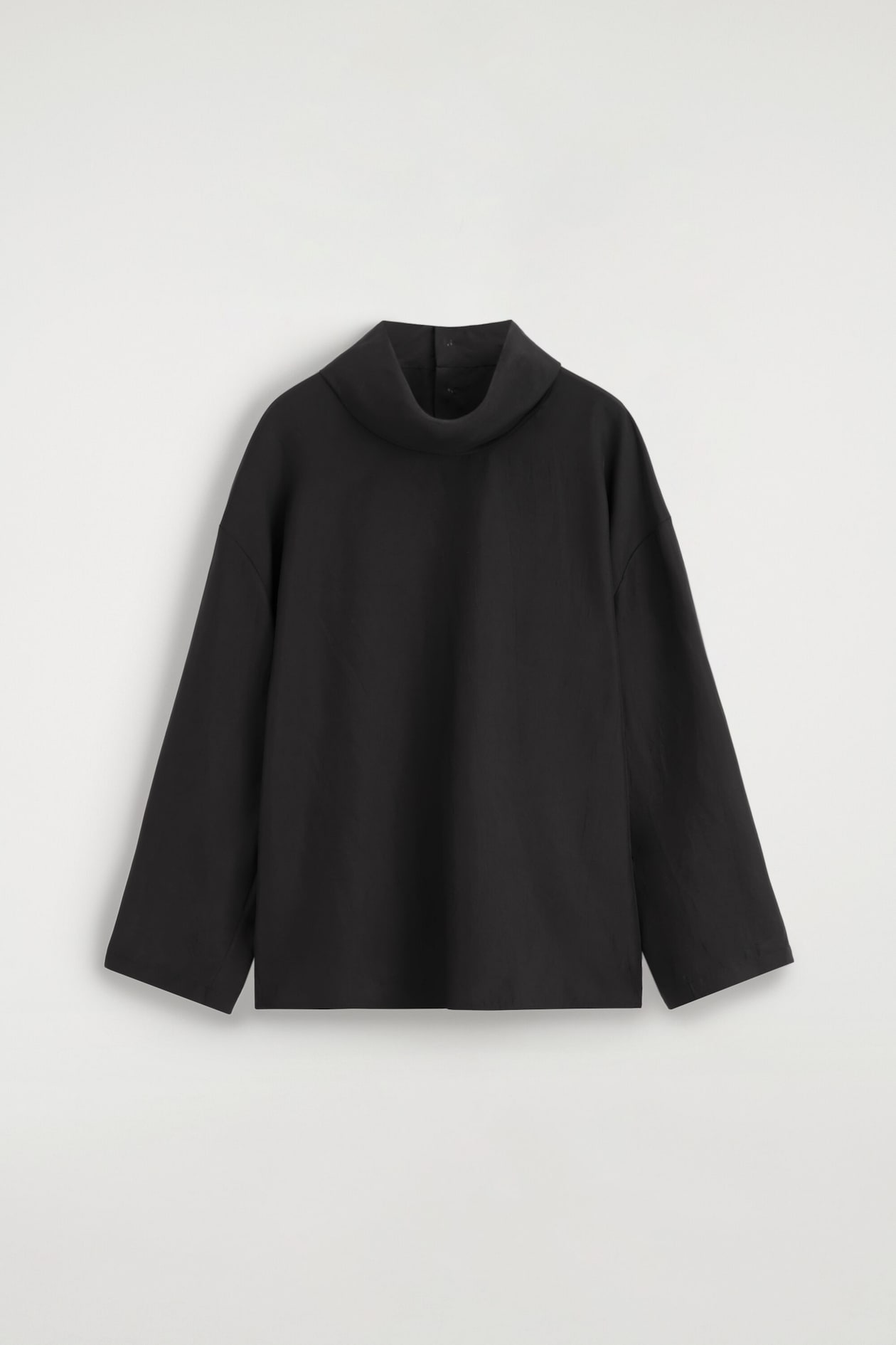 WASHED-SILK MOCK-NECK TOP — BLACK