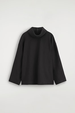 WASHED-SILK MOCK-NECK TOP — BLACK 6
