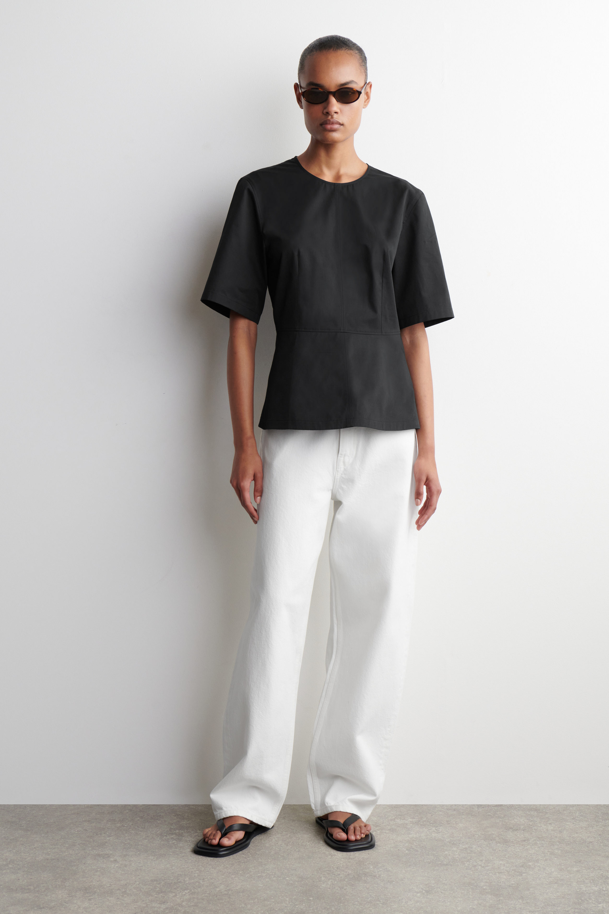 COTTON PEPLUM TOP - BLACK | COS