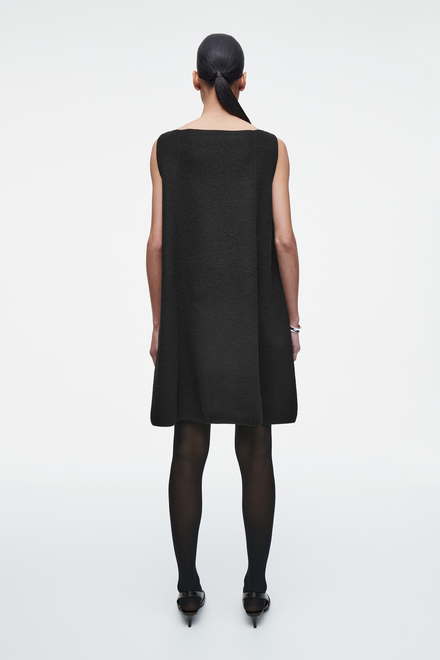 PANELLED WOOL SHIFT DRESS - BLACK - 6