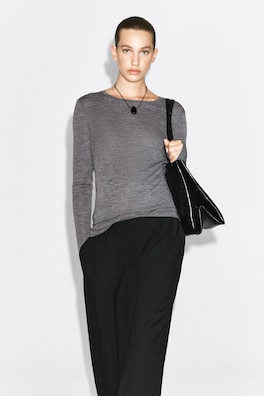 SLIM MERINO WOOL TOP — GRAY MÉLANGE 1