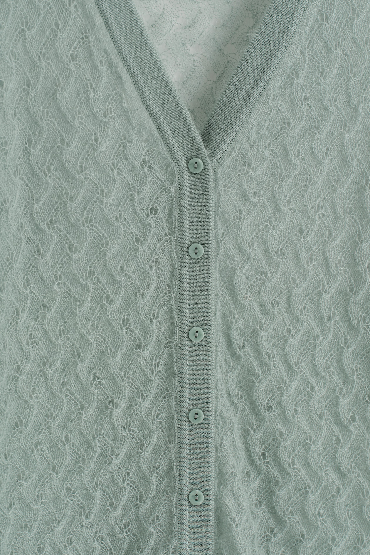 POINTELLE-KNIT MOHAIR CARDIGAN — LIGHT BLUE