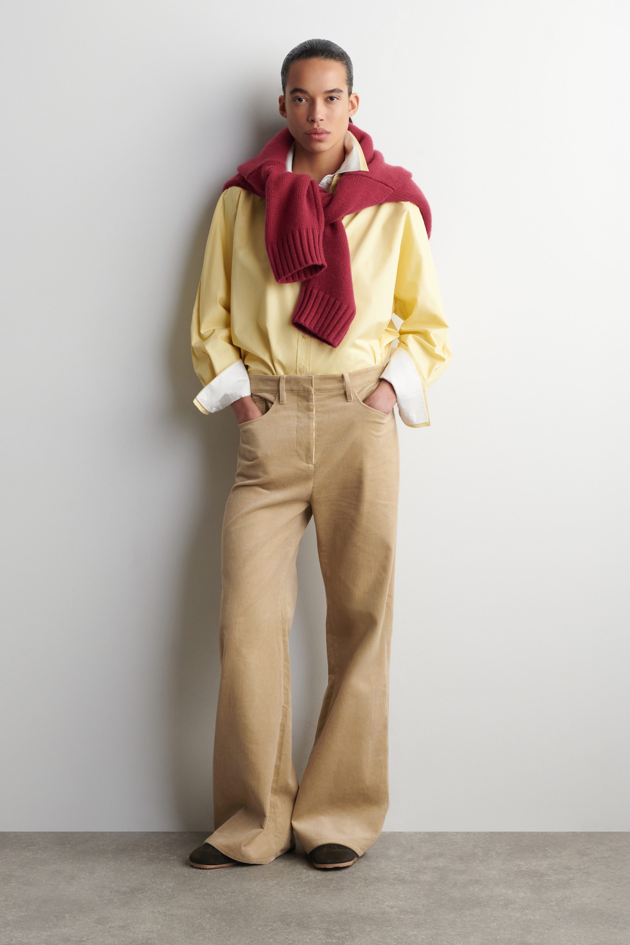 CORDUROY STRAIGHT-LEG PANTS — BEIGE
