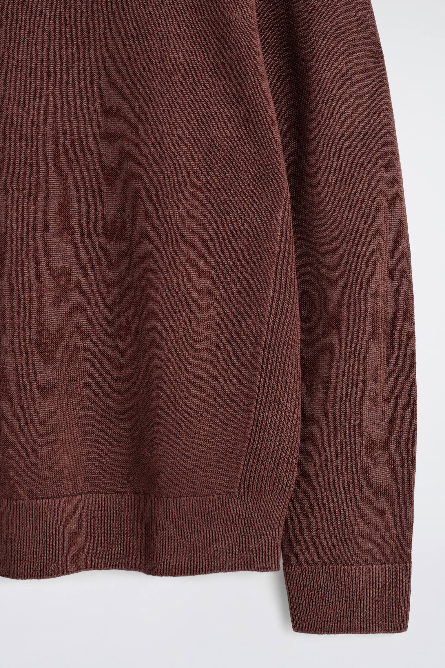 KNITTED LINEN CREW-NECK JUMPER - חום - 3