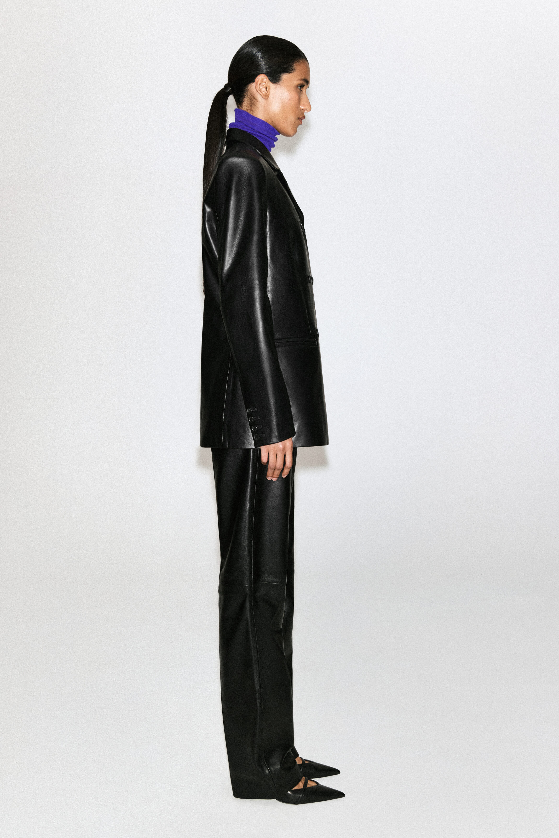 LEATHER DOUBLE-BREASTED BLAZER - thumbnail 4