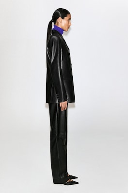 LEATHER DOUBLE-BREASTED BLAZER — BLACK 4