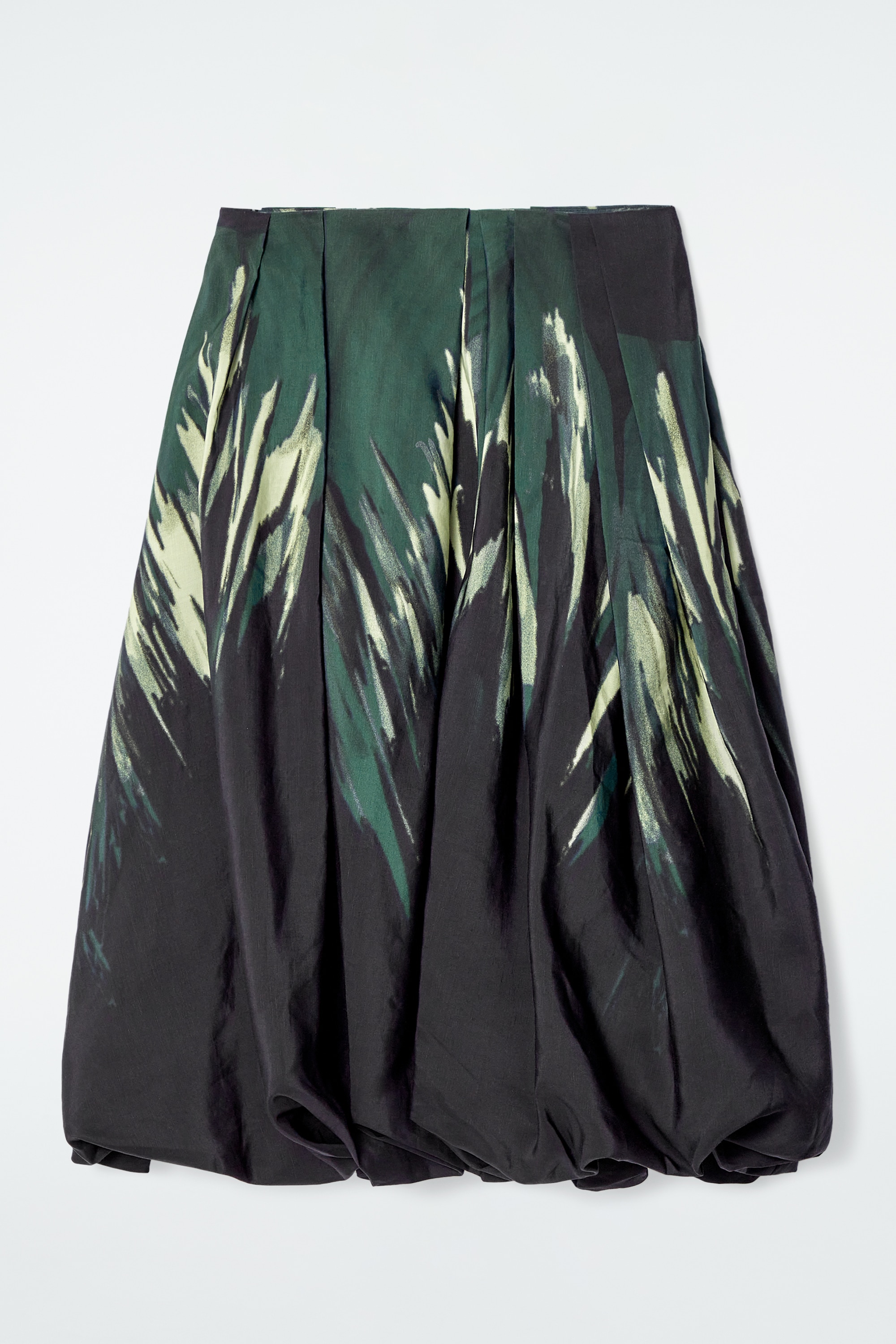 TIŠTĚNÁ MIDI SUKNĚ S BUBLINKOVÝM LEMEM - ČERNÁ / POTISK