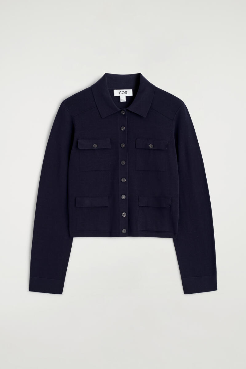 Cos Pocket-detail Knitted Cotton Cardigan In Black