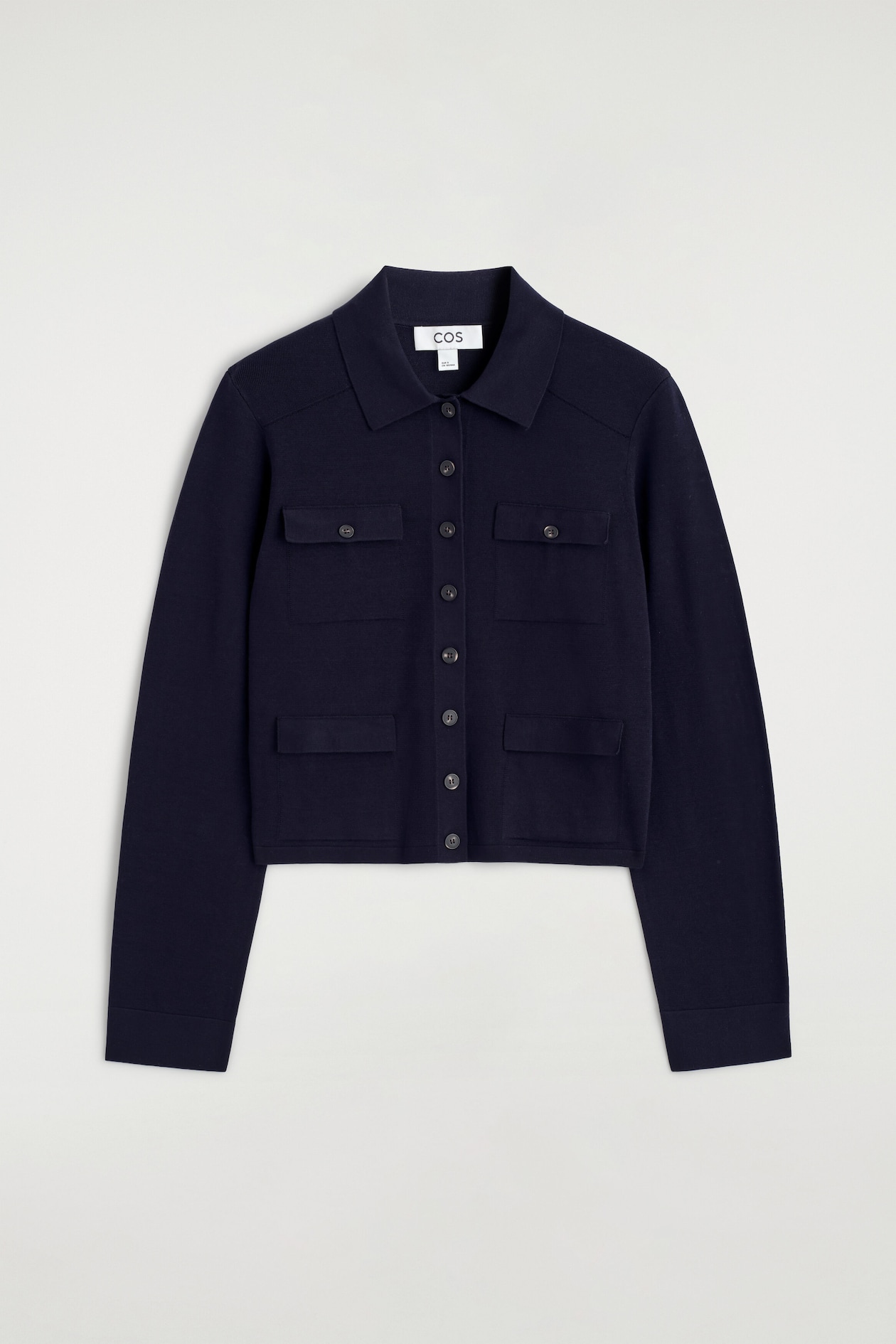POCKET-DETAIL KNITTED COTTON CARDIGAN — NAVY