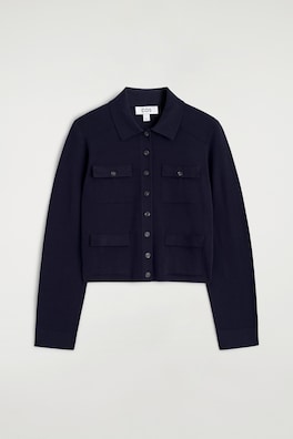 POCKET-DETAIL KNITTED COTTON CARDIGAN — NAVY 7
