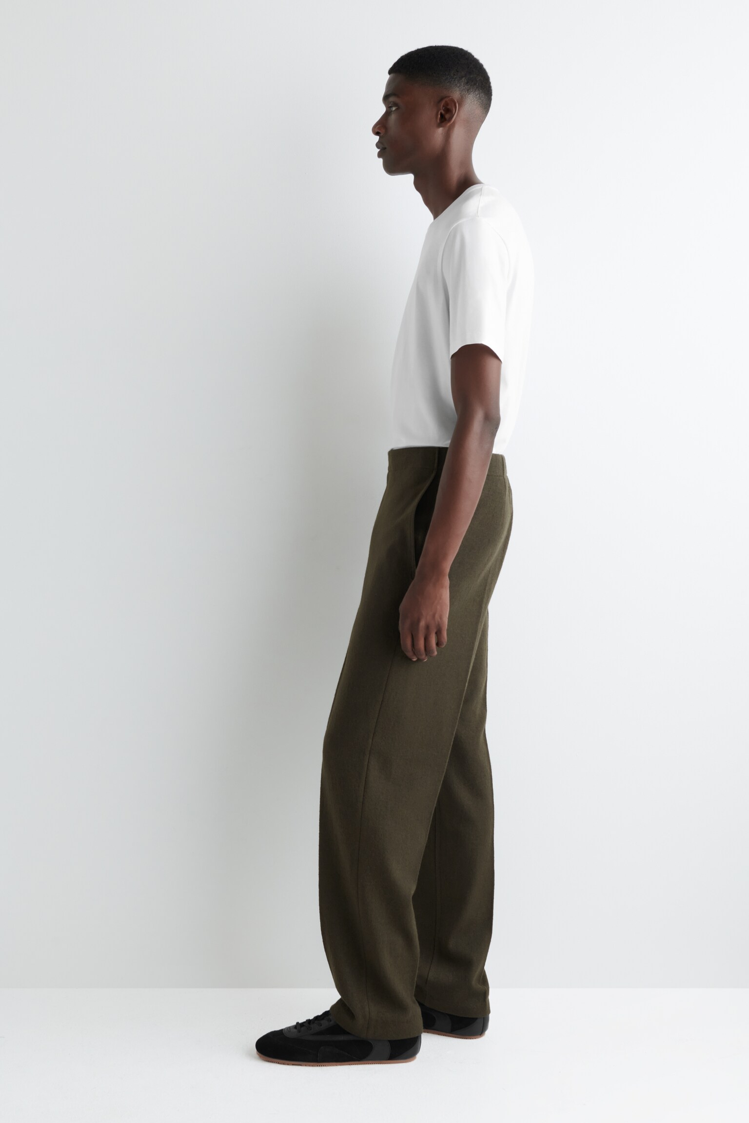 ELASTICATED BOILED-WOOL TROUSERS - DARK KHAKI/DARK BROWN/BLACK - 4
